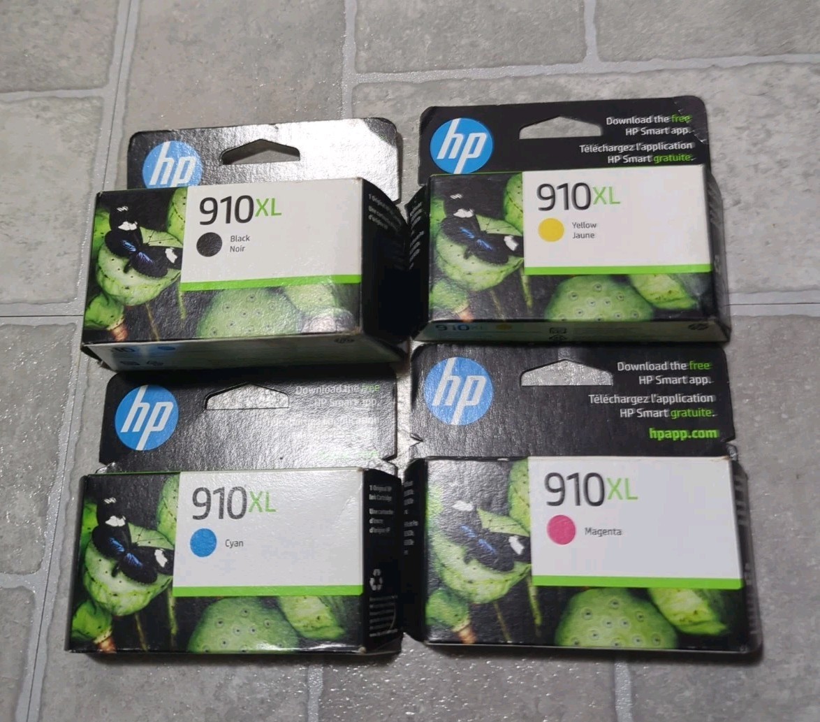 HP 910XL Black and 910 Color CMY Ink Cartridge Set 4-Pack Expires 2025 And 2026