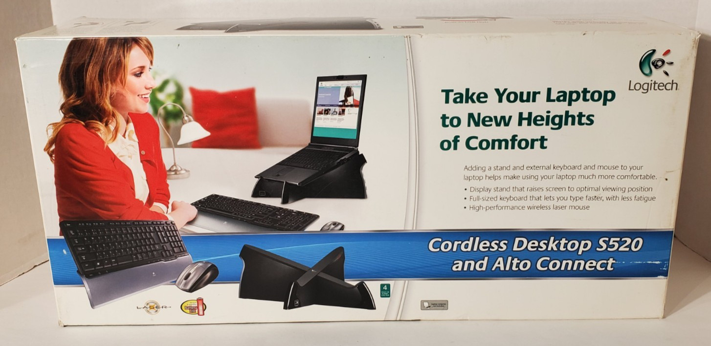 Logitech Cordless Desktop S520 and Alto Connect; Notebook Stand, Mouse, Keyboard