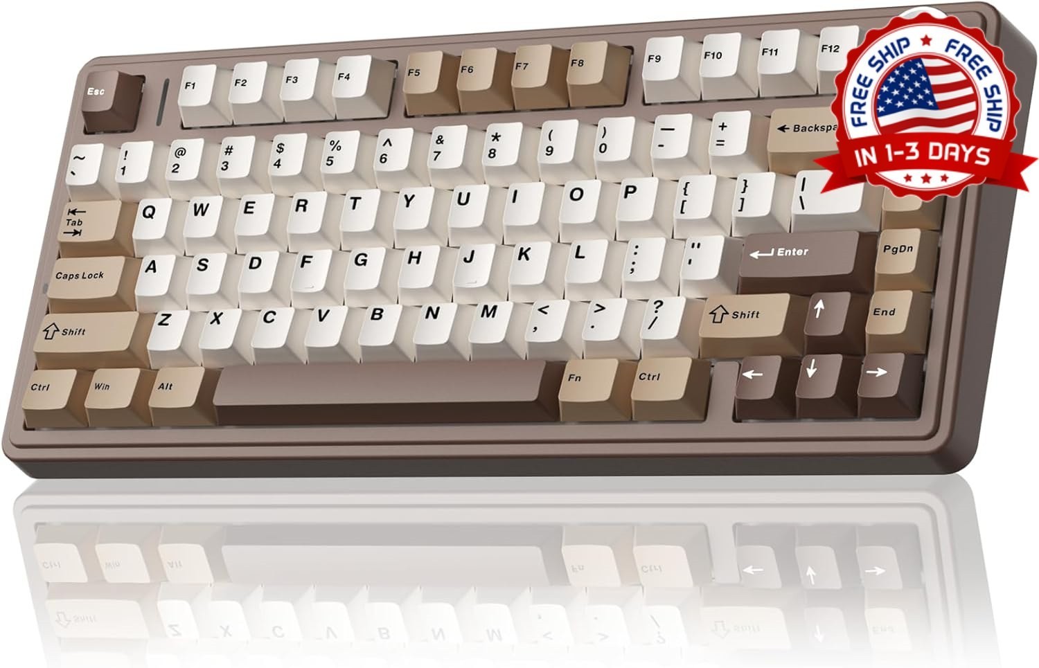 Teclado mecanico inalambrico con perilla retroiluminacion RGB blanco marrón