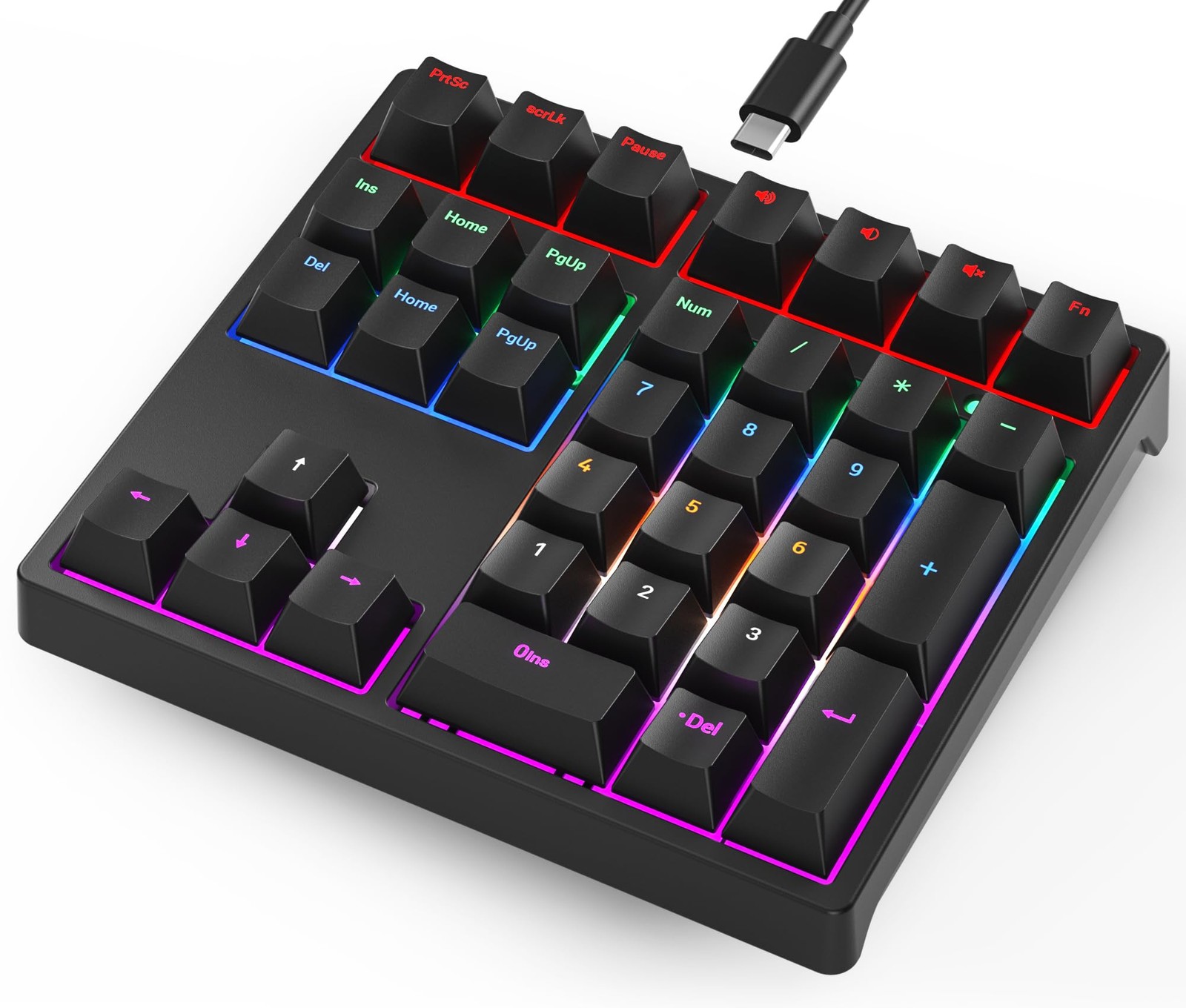 Black 34 Keys Mechanical USB Wired Numeric Keypad RGB LED Backlit Blue Switch