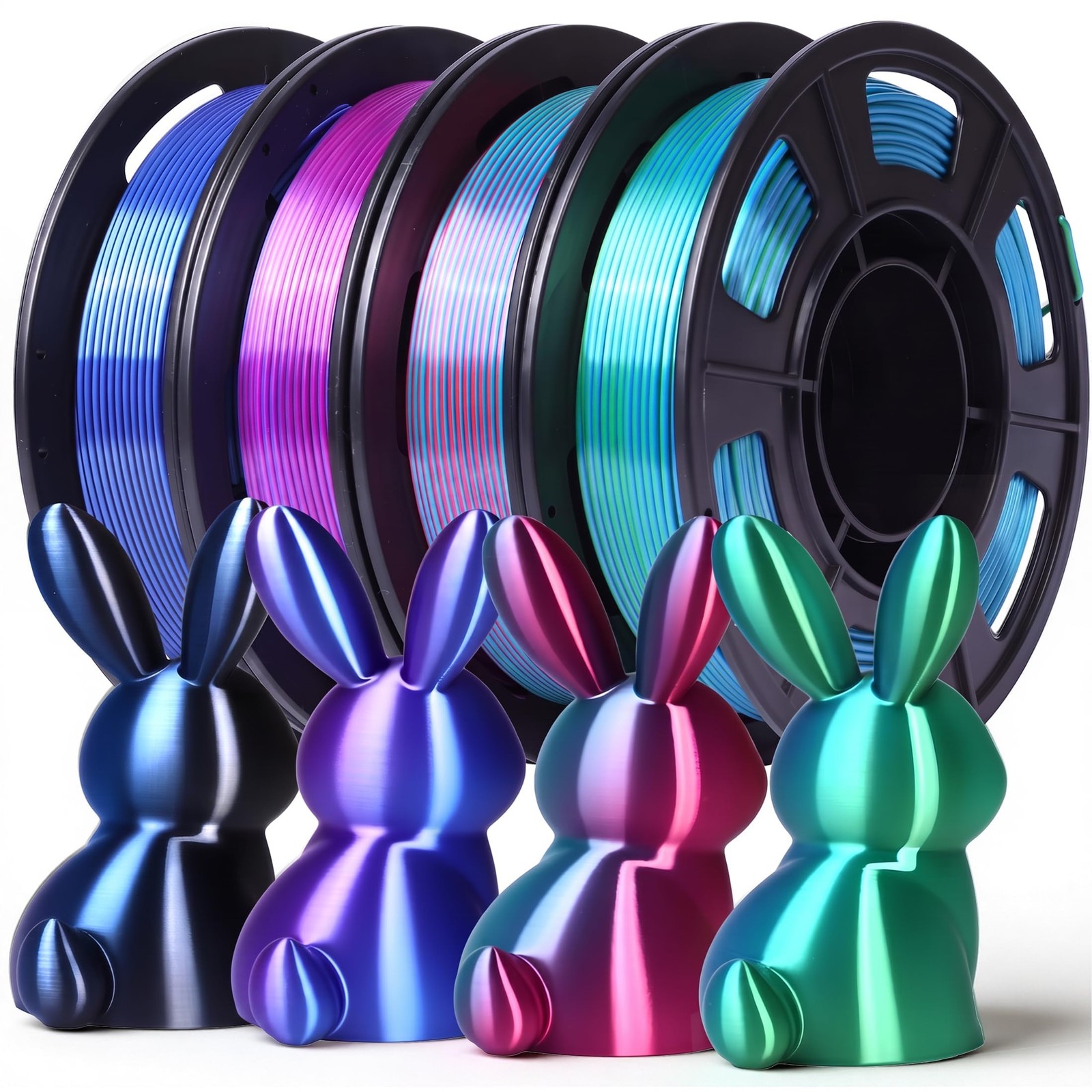 QFOUR 3D Printer Filament Bundle, Silk Dual Color PLA+ Filament 1.75mm | 4 Pa...
