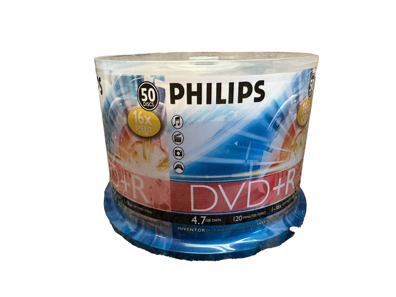 Philips 50 Discs Blank DVD+R Spindle 4.7GB Data 120min Video 16X Speed Music NEW