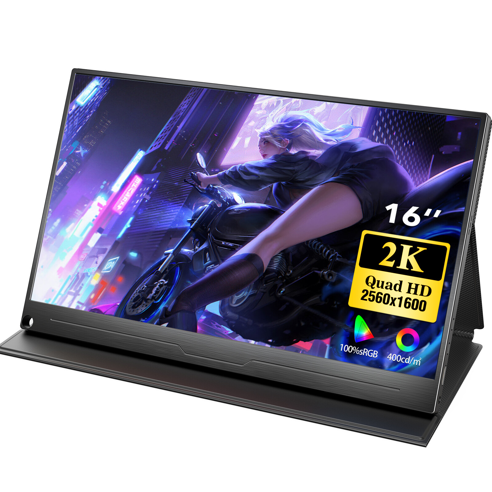 Portable Monitor 16" 2K QHD USB C HDMI 100% sRGB Wall Mount For Laptop Computer