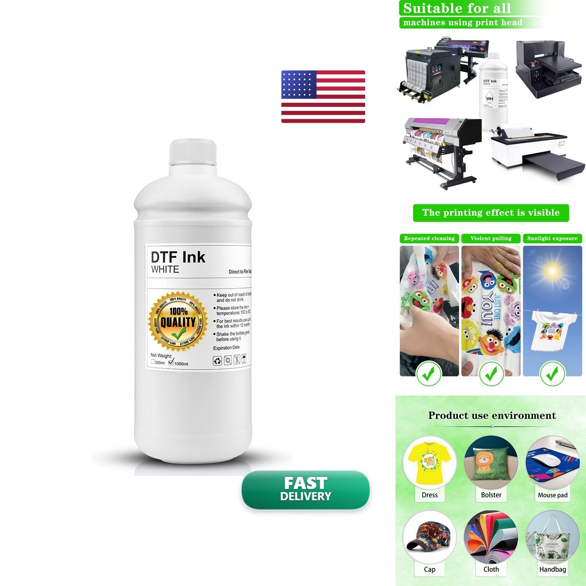 SAIBOYA DTF White Ink 1000ml for DTF Printers L801 L800 L805 L850 T50 T60 R290