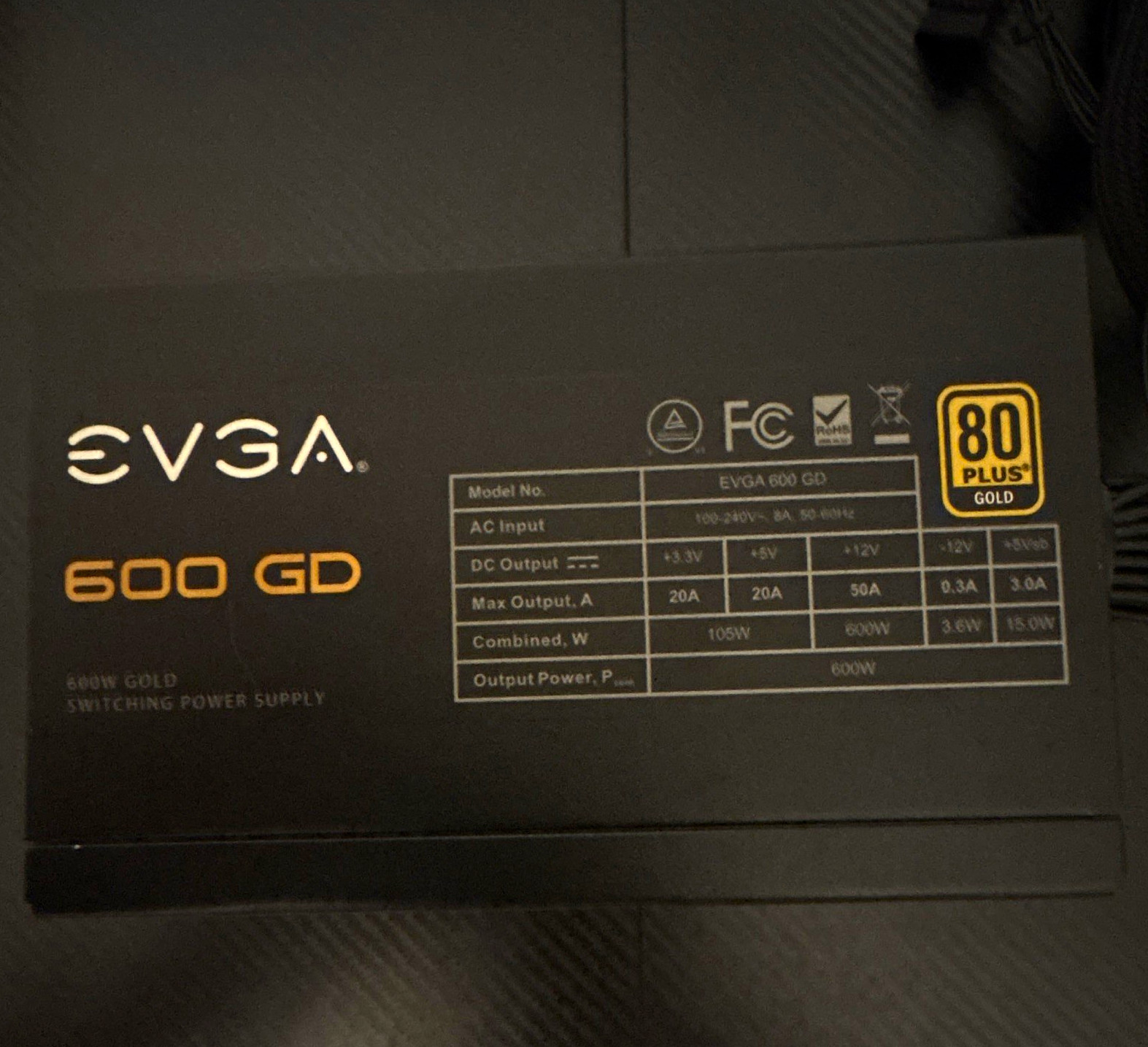 EVGA 600 GD 600W 80 PLUS Gold ATX Power Supply Unit 100-GD-0600-BC TESTED