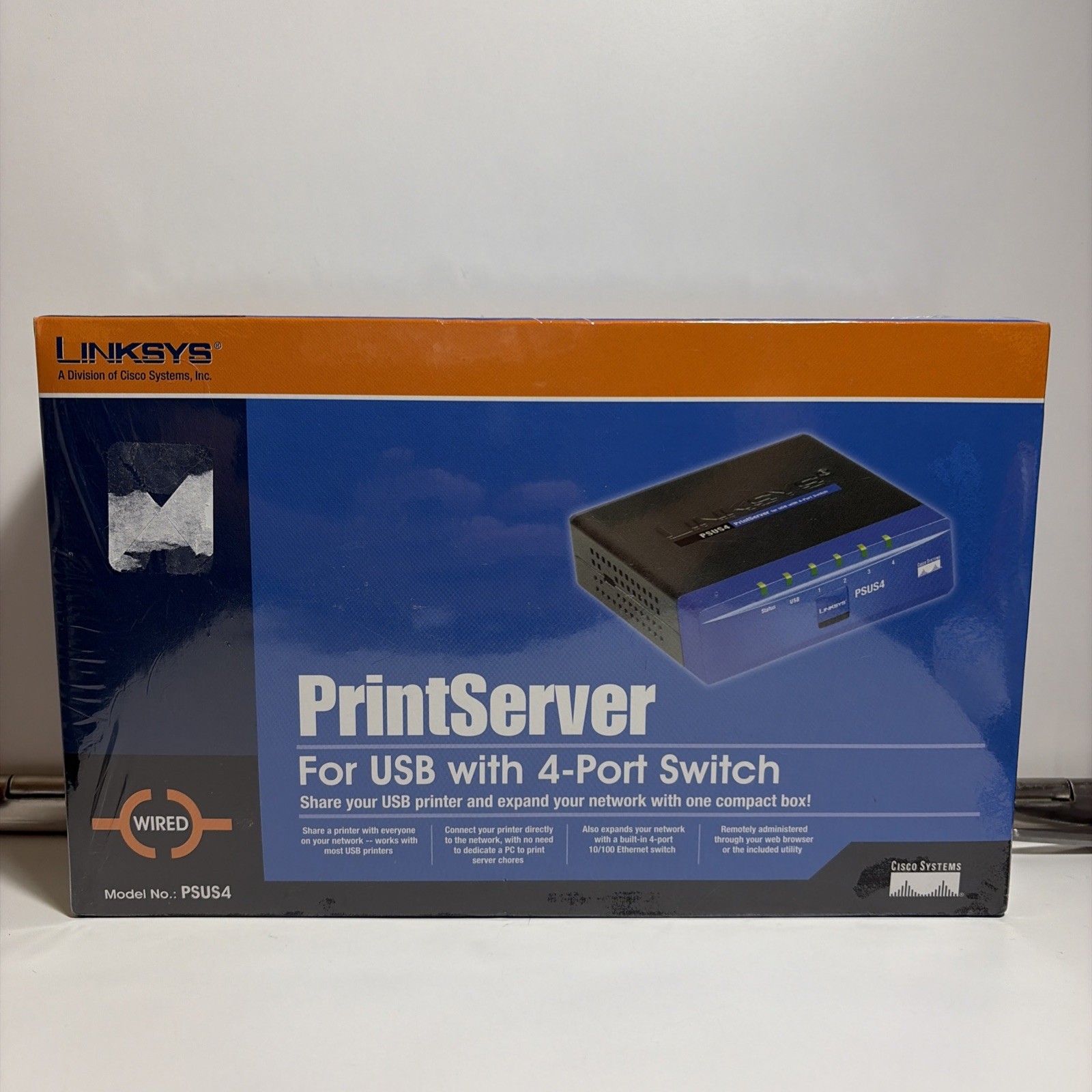 Cisco Linksys PSUS4 PrintServer for USB with 4-Port Switch NEW SEALED NIB