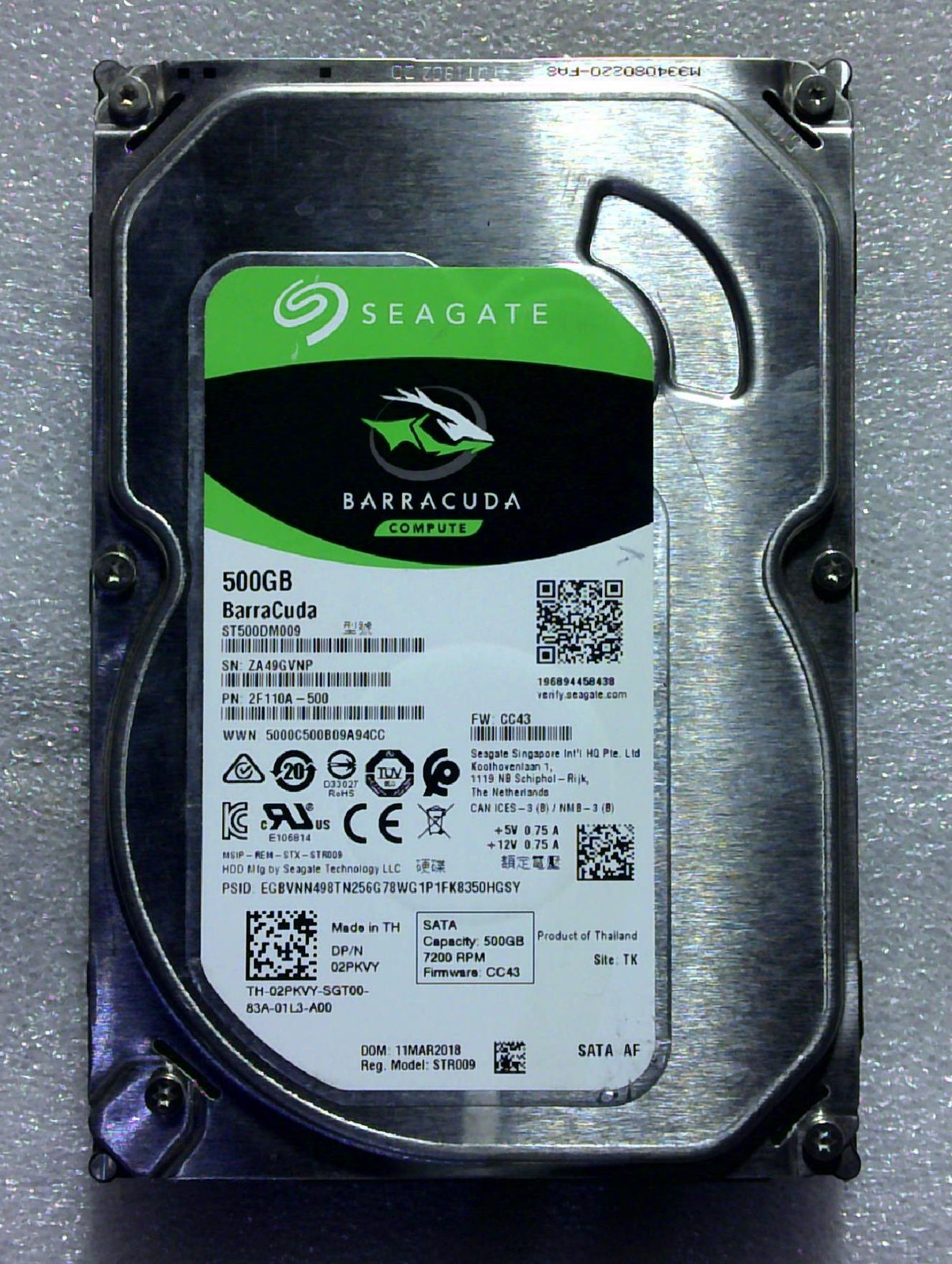 Seagate F3 - ST500DM009 - 500GB - 2F110A-500 - D0 07 - SN: ZA49GVNP