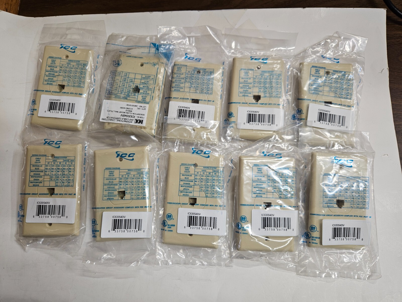 ICC Telephone Wall Plate Jack Modular RJ11 6P4C IC630S40IV Ivory KX-TDA50(10Lot)