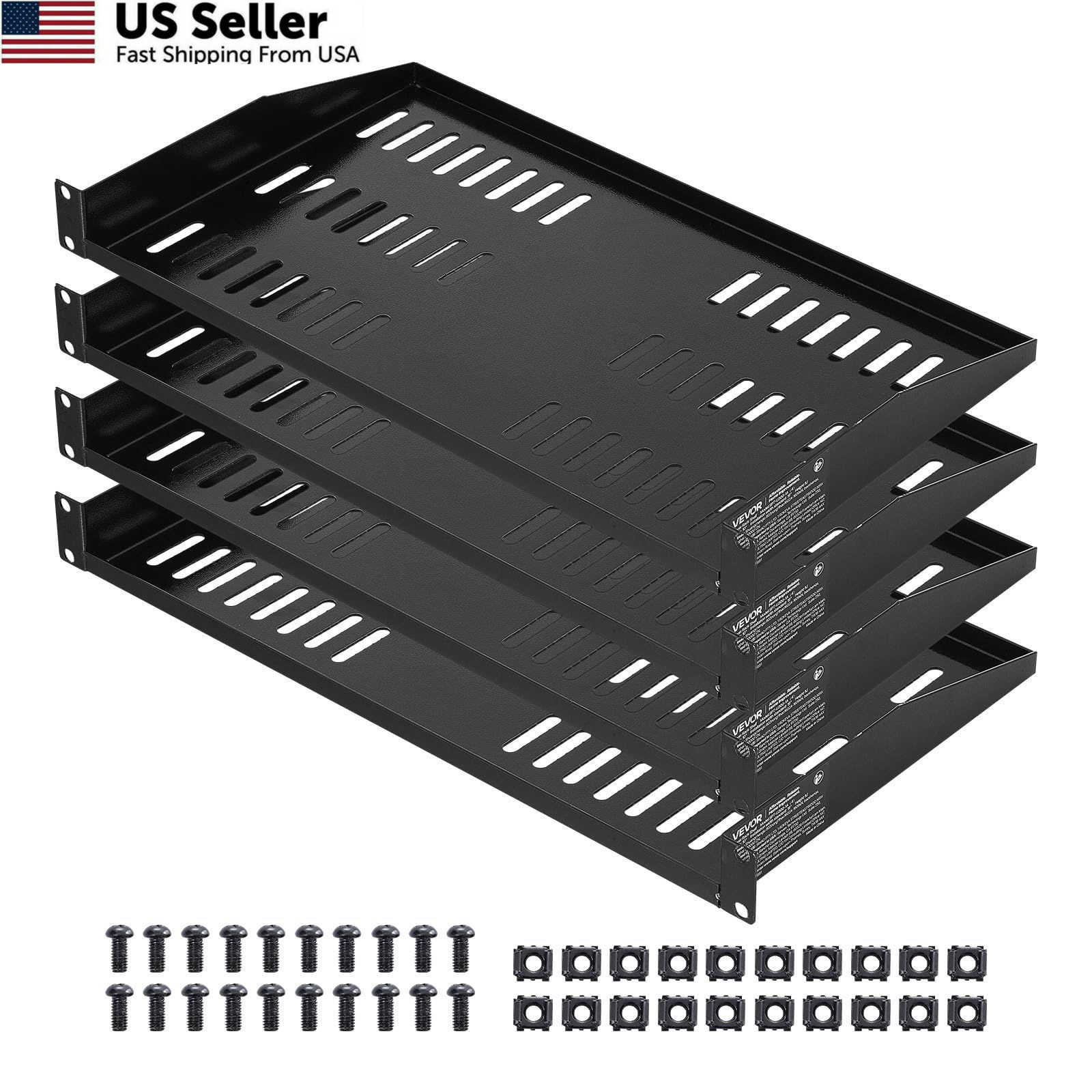 VEVOR 4PCS 1U Server Rack Shelf Universal Vented Mount 1U-4PCS, Black