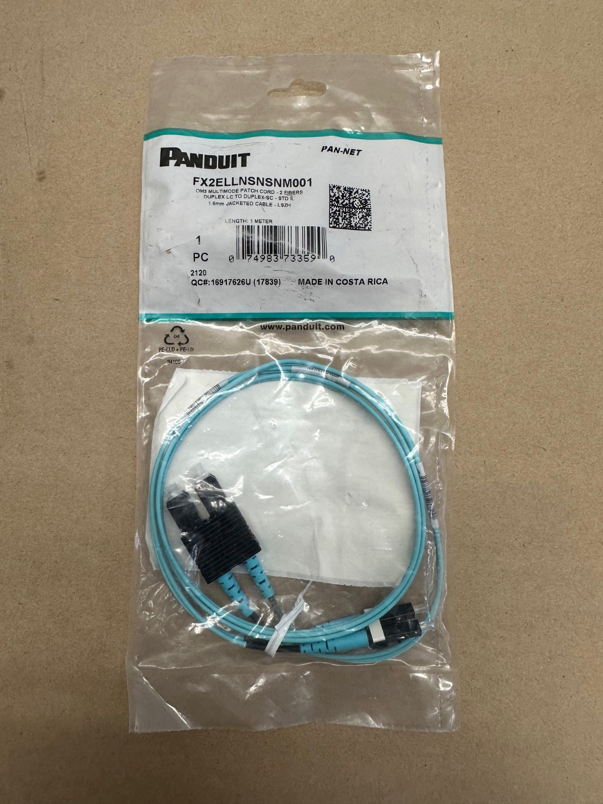 Panduit FX2ELLNSNSNM001 OM3 Multimode Patch Cord *FACTORY SEALED*