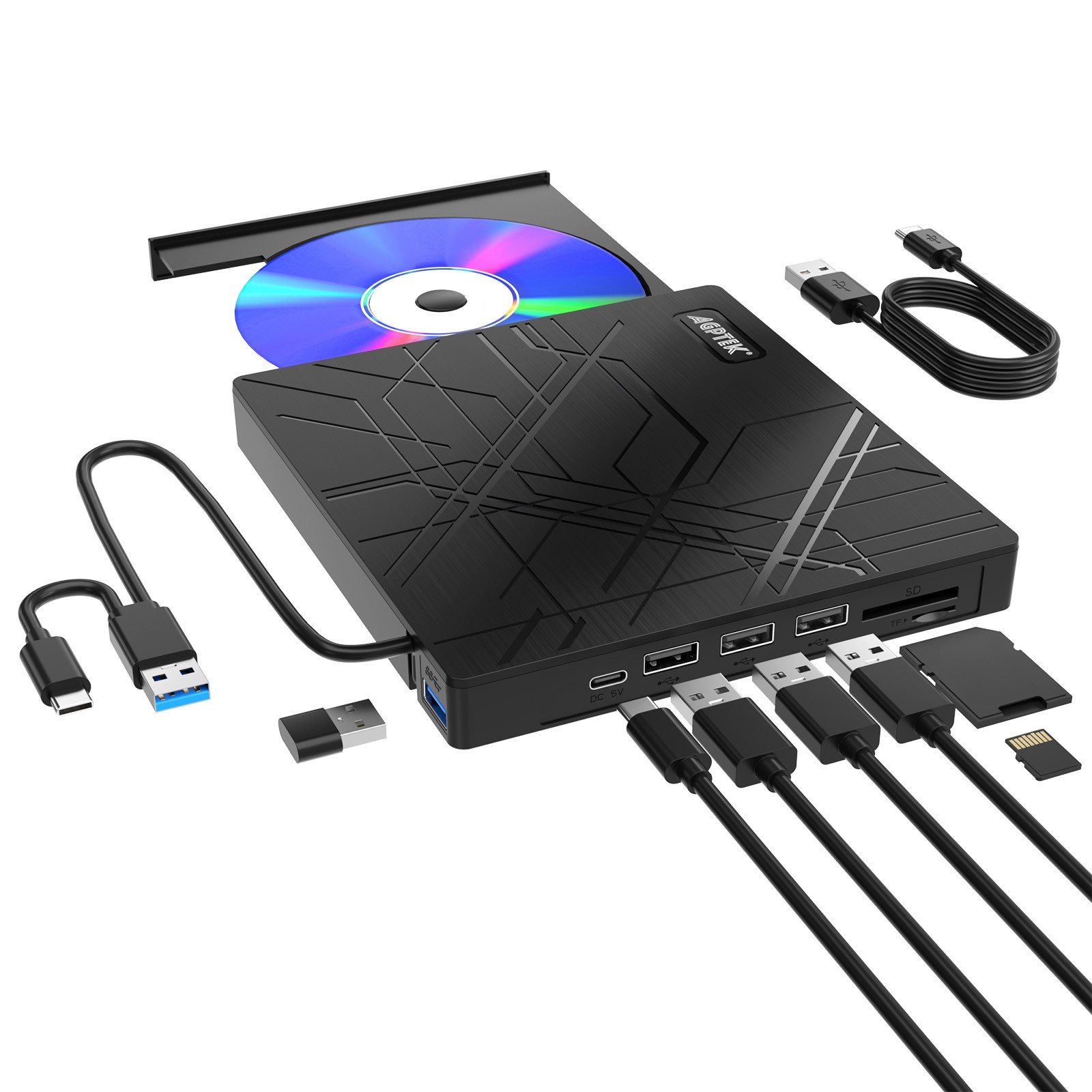 Multi-interface External CD/DVD Drive for Laptop Portable w/Network Adapter USB