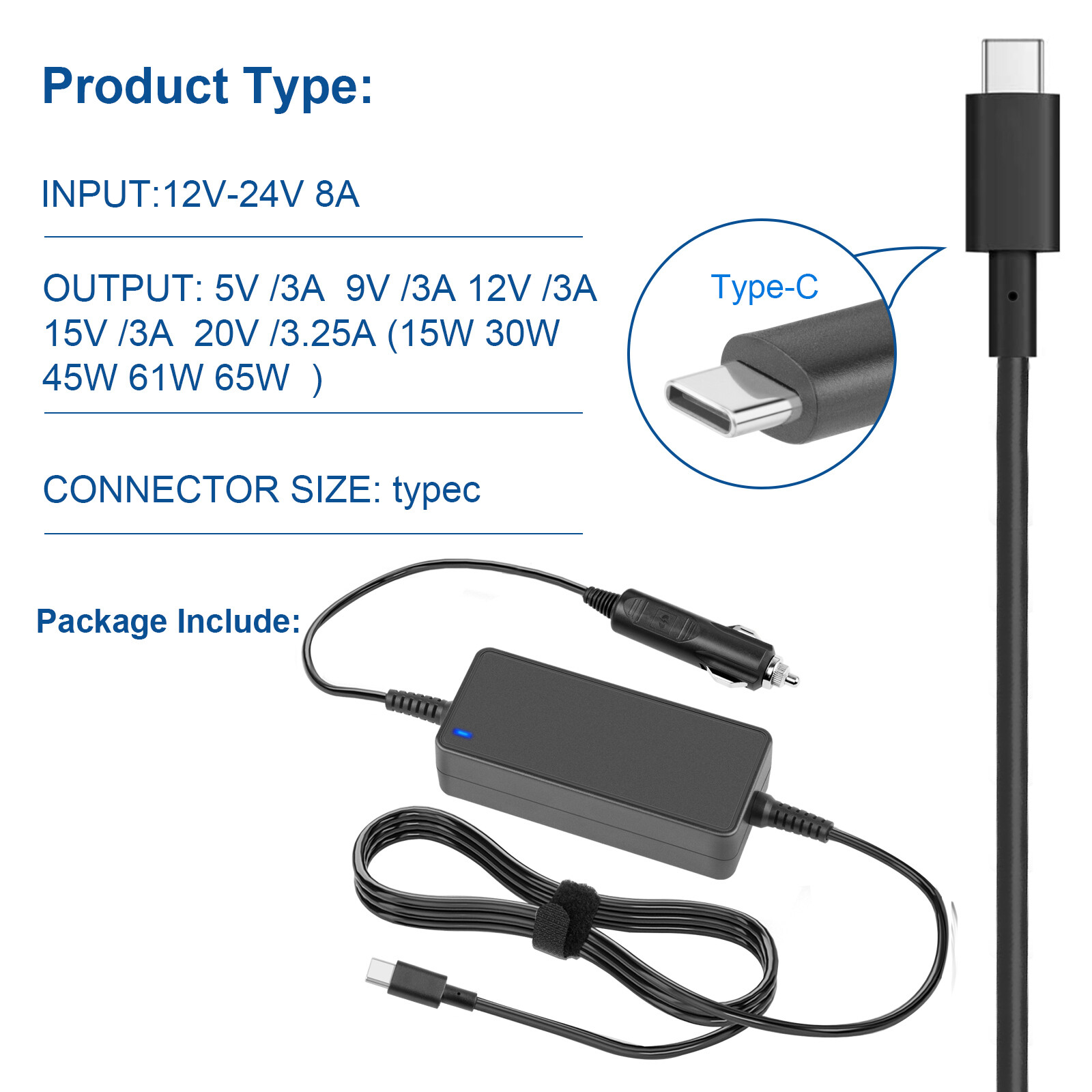 USB-C Laptop Car Charger Power AutoAdapter For Lenovo Samsung Dell HP Chromebook