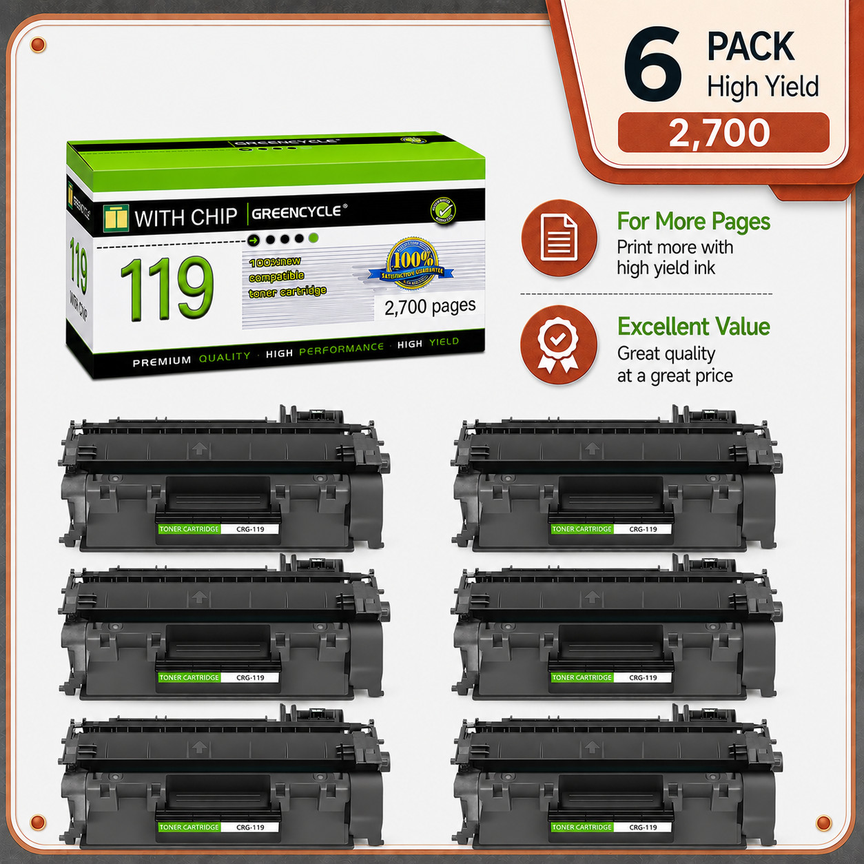 6 PACK Toner 119A for Canon 119 imageClass MF6160dw MF414dw MF5950dw MF5960dn