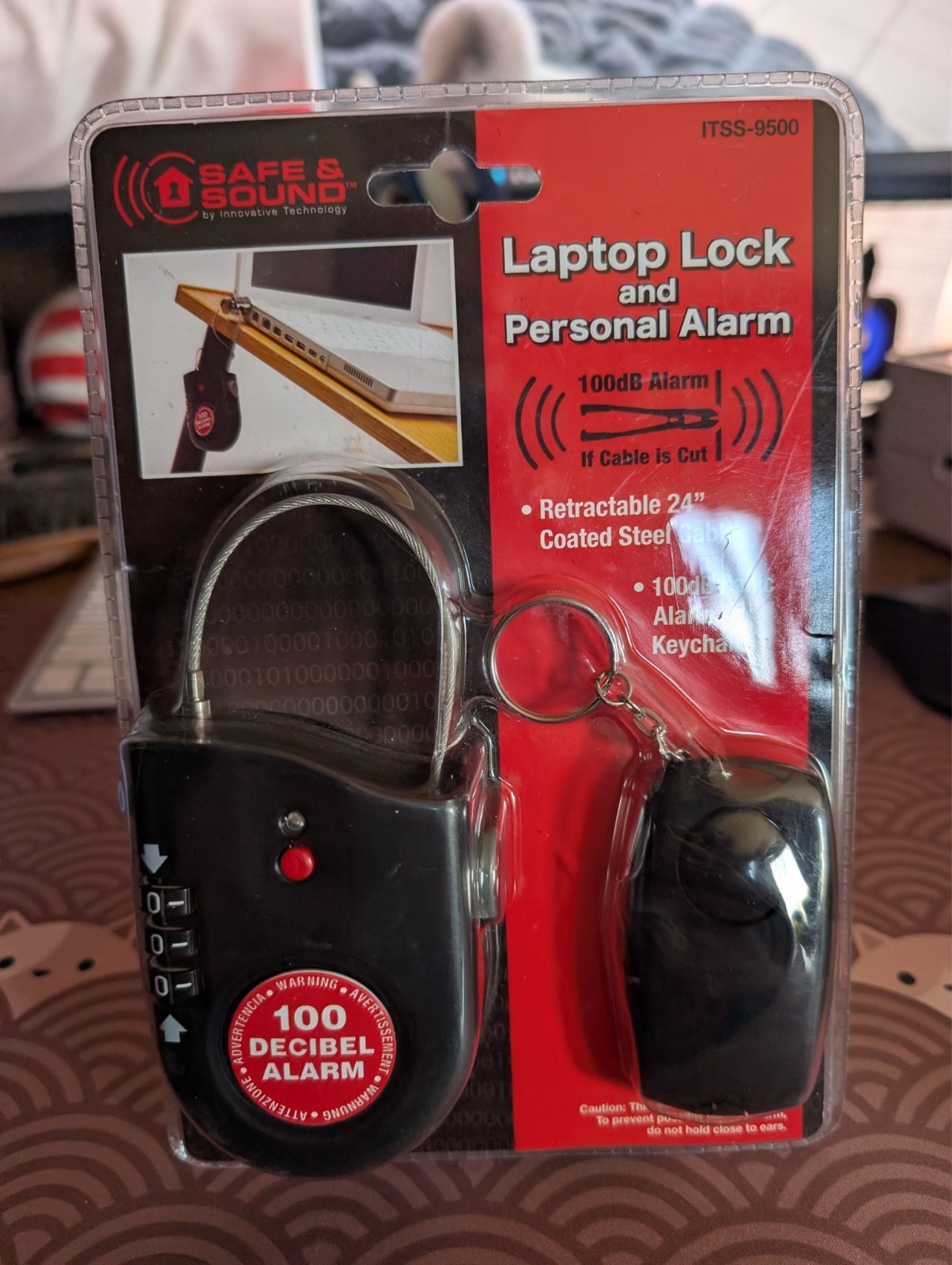 Safe & Sound ITSS-9500 Laptop Lock 100dB Alarm Retractable Cable New