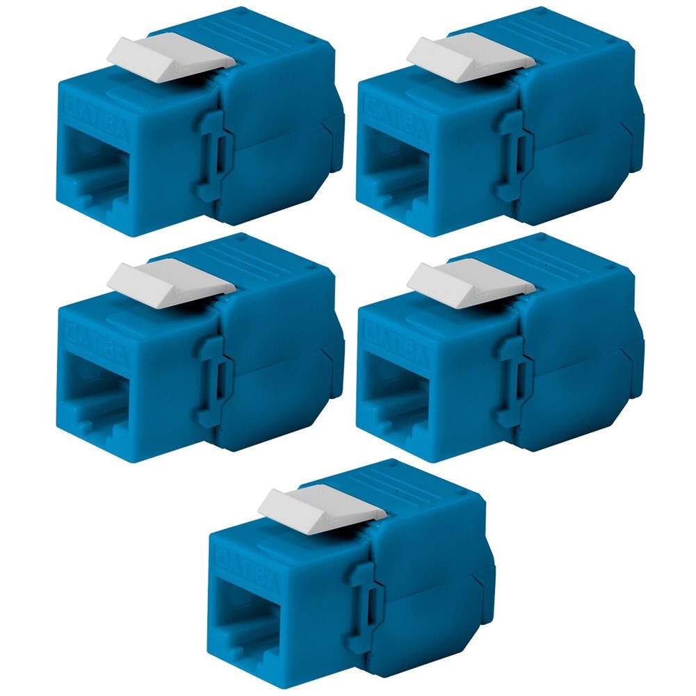 5 Pcs Cat6A RJ45 Network LAN Ethernet Keystone Jack Toolless 180 Degree Blue