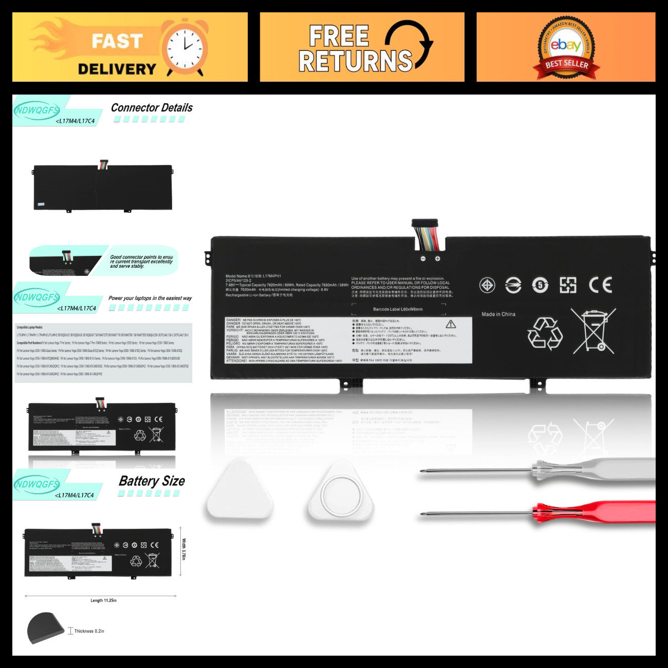 High-Capacity Laptop Battery for Lenovo Yoga 7 Pro C930 81C4 81EQ Series L17C4PH