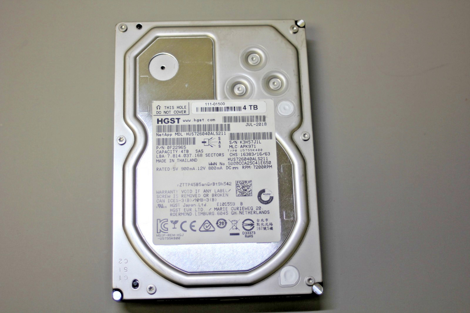 0F22965 HGST NetApp 4TB 3.5" SAS Hard Drive HDD HUS726040ALS211 (100% Health)