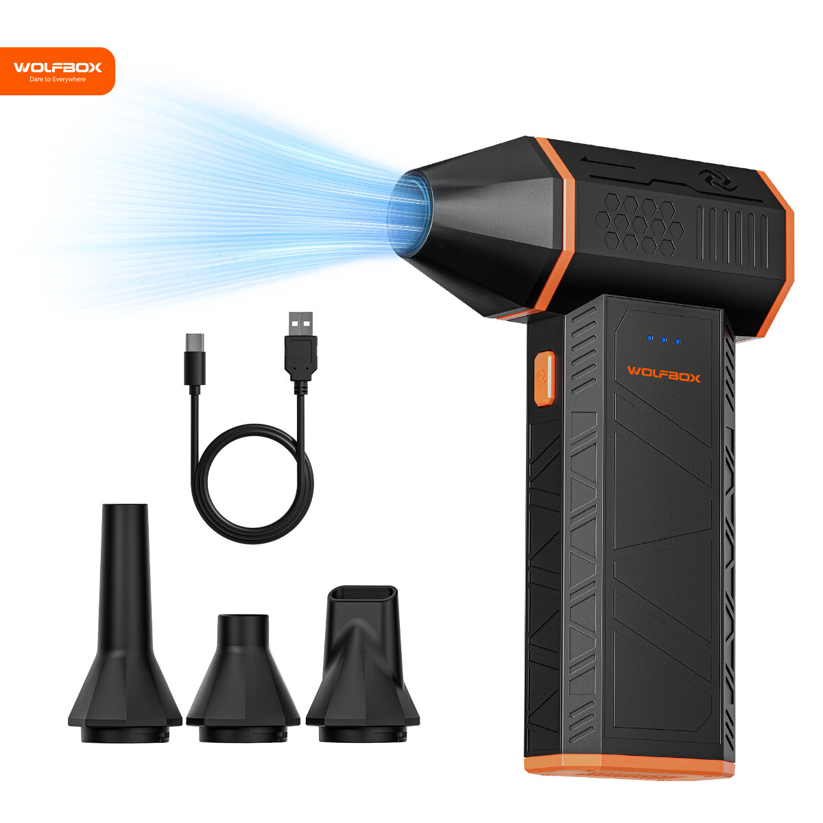 WOLFBOX MF50 Cordless Air Duster 110000RPM Turbo Fan 3-Speed Mini Blower for PC