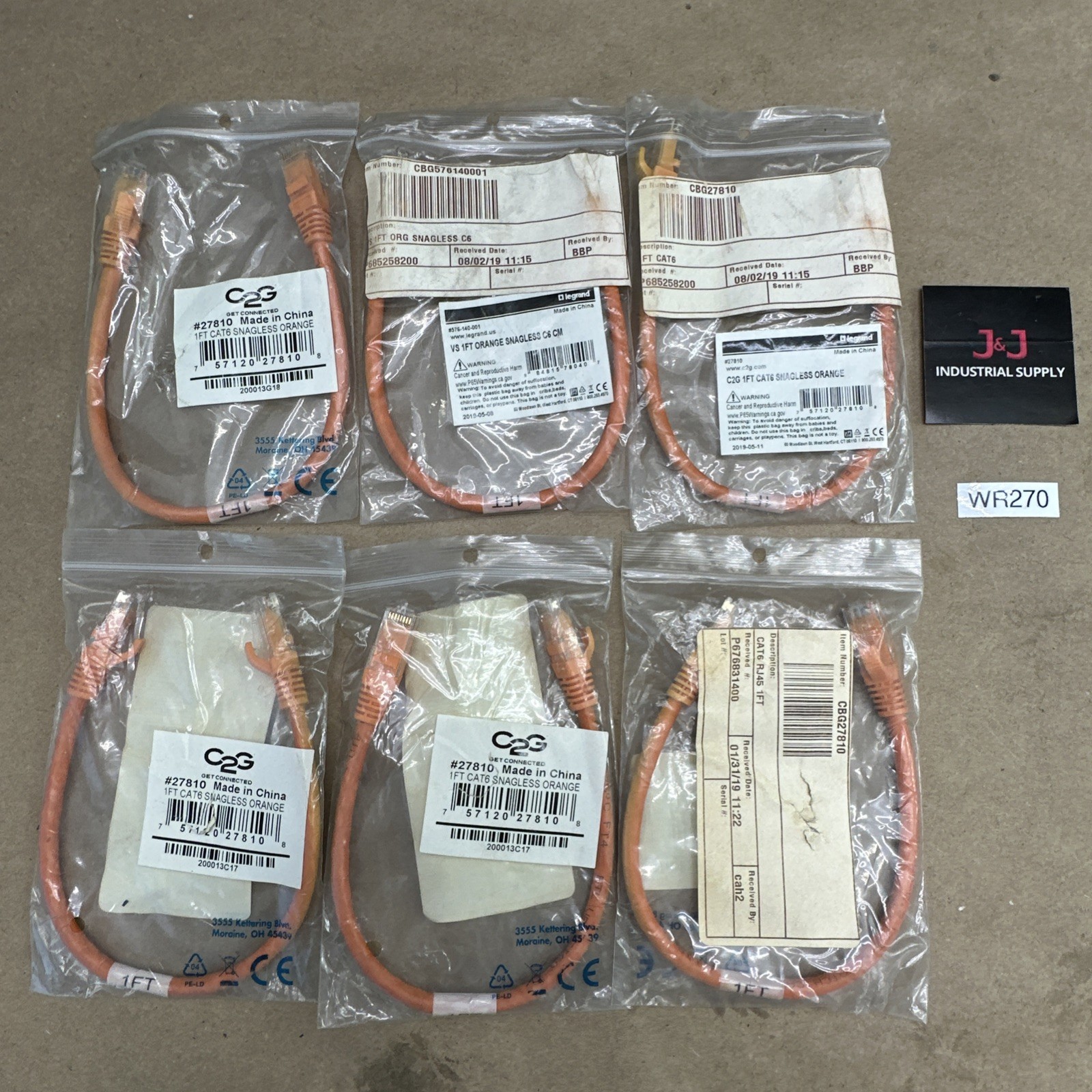 C2G 27810 1ft Cat6 Snagless UTP Unshielded Network Patch Cable Orange - (6) NEW