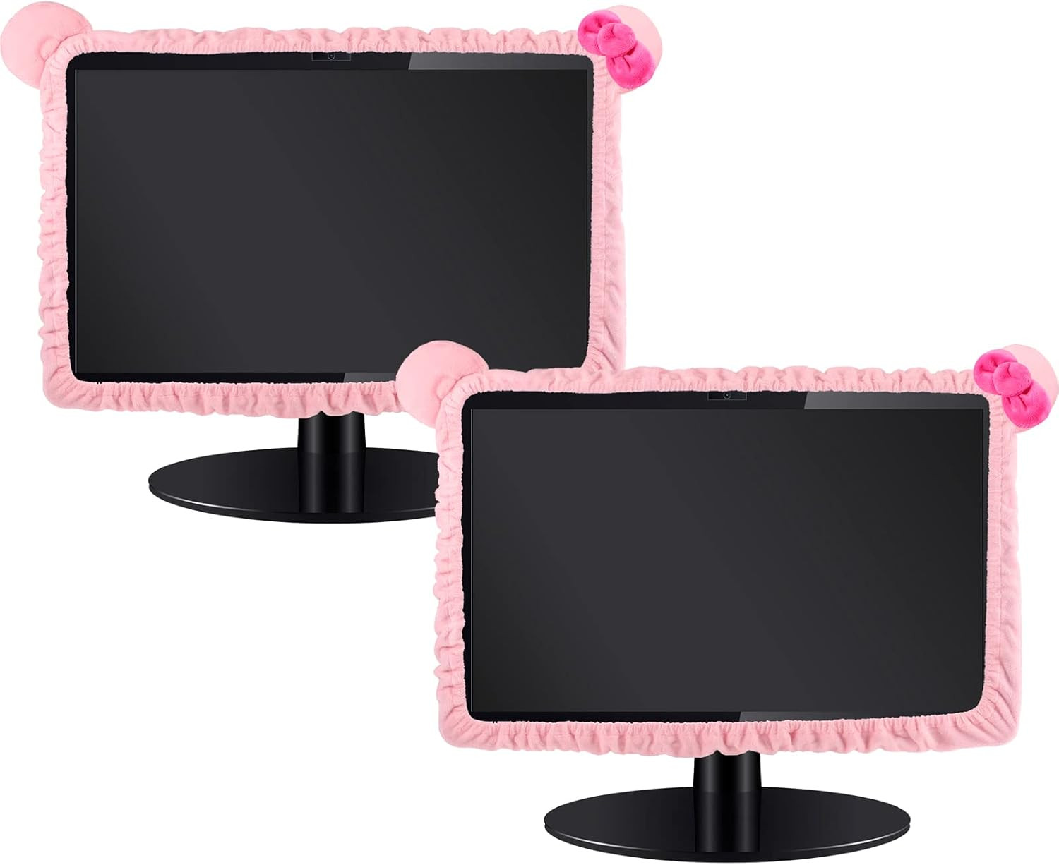 2 Pcs 27"-34" Kawaii Computer Monitor Cover with Cat Ear Pink Furry Elastic M...