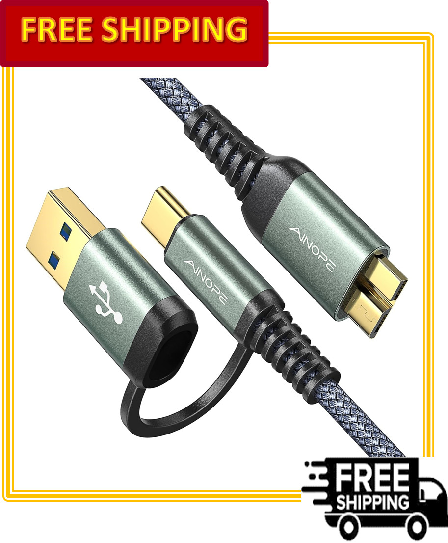 AINOPE Micro B to USB A/C Nylon Braided External Hard Drive Cable 10Gbps