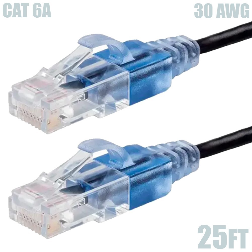 25FT CAT6A RJ45 Network LAN Ethernet UTP Cable Cord Snagless Boot 30AWG Black