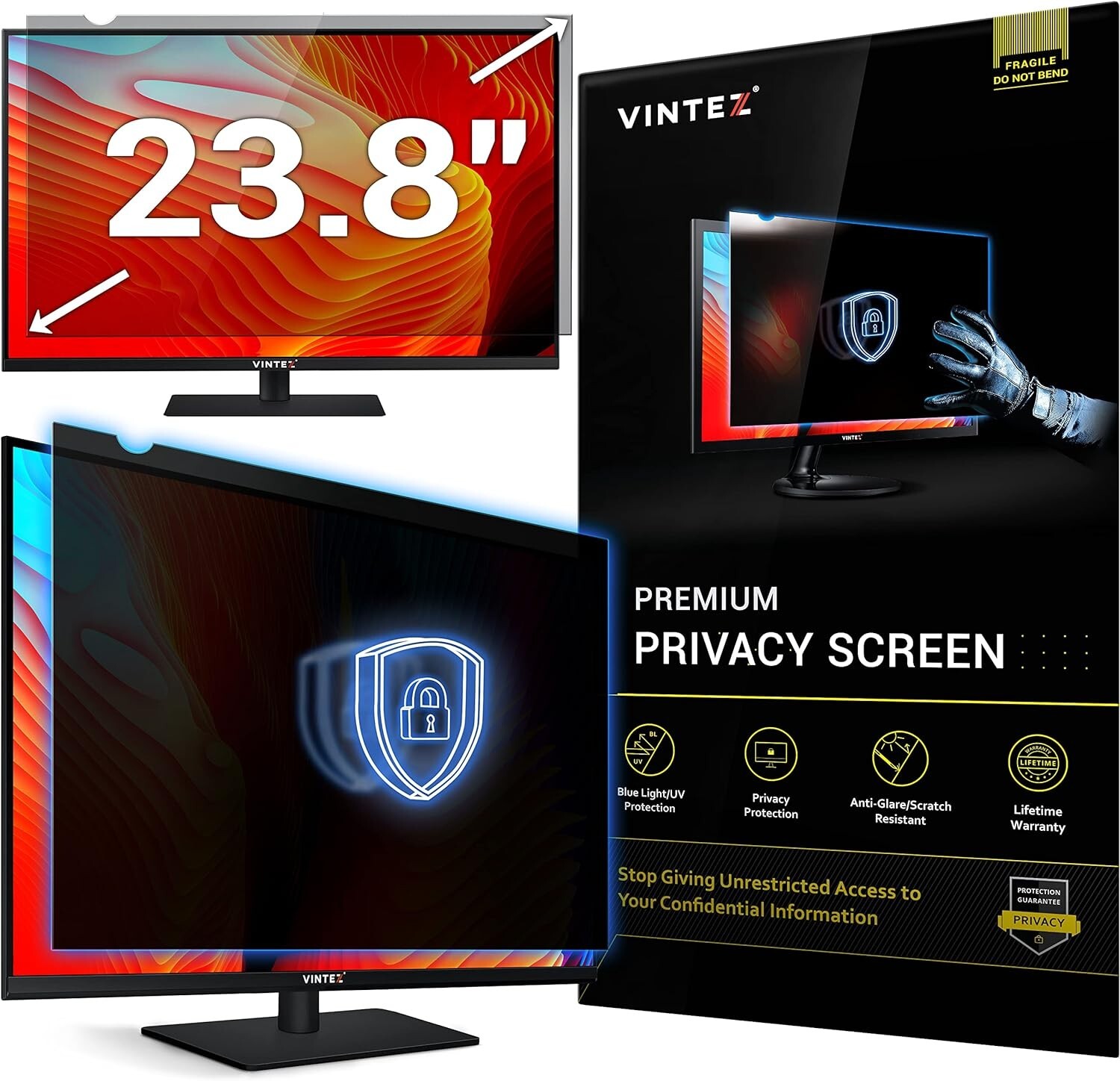 COMPUTER PRIVACY SCREEN FILTER Widescreen Monitor Protector Film 23.8" VINTEZ