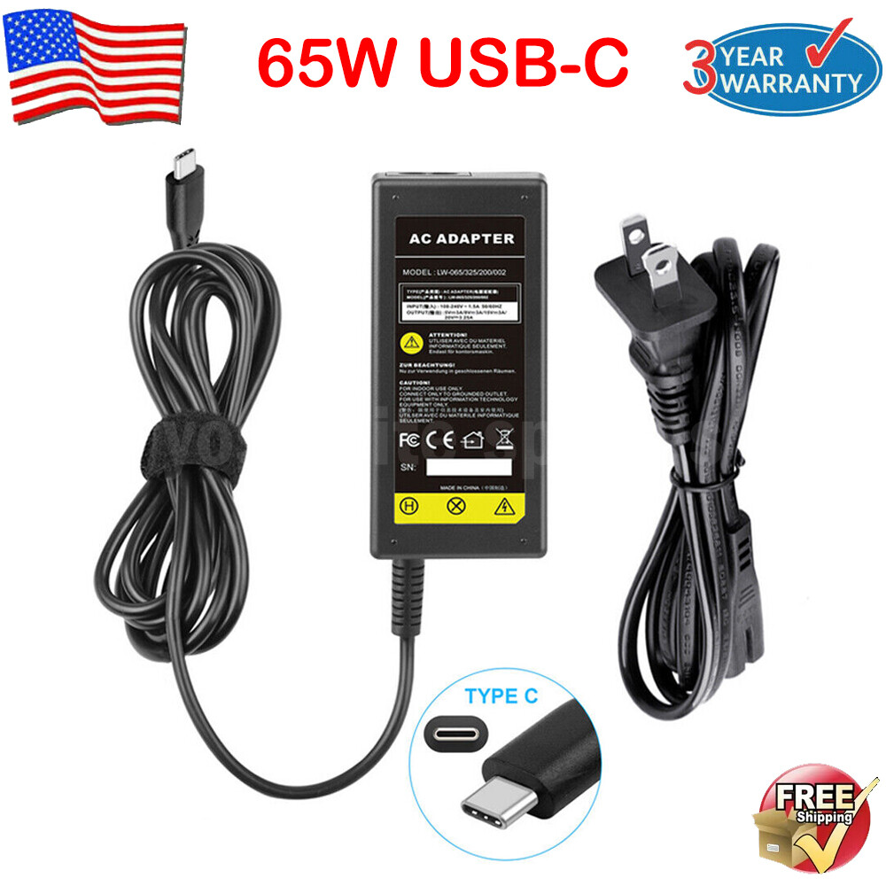 65W USB-C PD Type-C AC Adapter Laptop Tablet Charger Universal Power Supply Cord