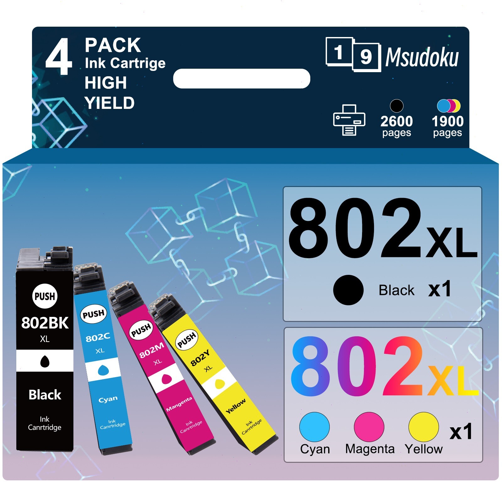 4PK 802XL T802XL Ink Cartridges For Epson WorkForce Pro WF-4720 WF-4730 WF-4734