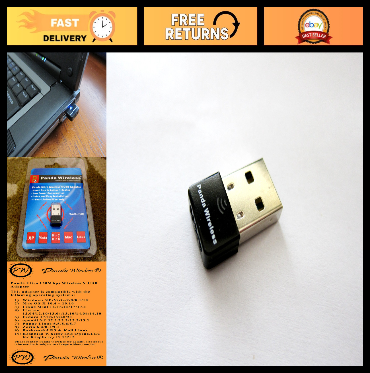 Wireless USB WiFi Adapter 150Mbps, Dual Band 2.4GHz, Compatible with Windows & L