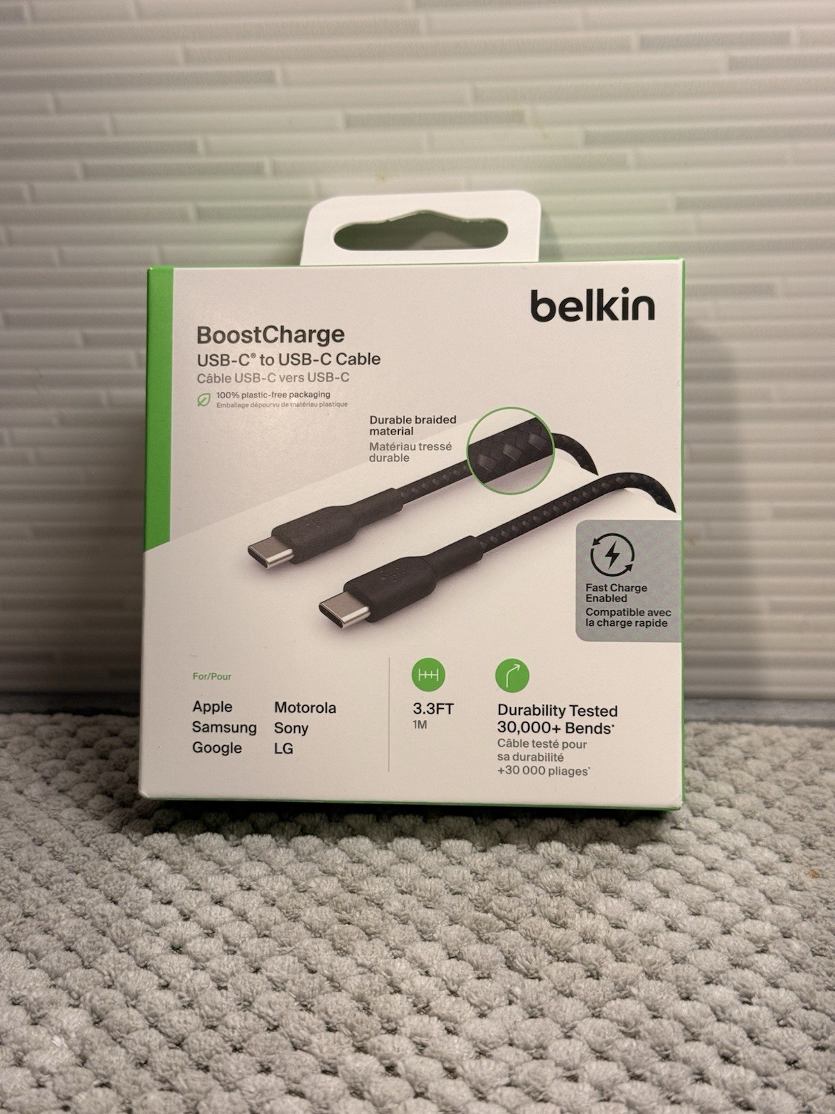 Belkin BoostCharge 3.3ft USB-C to USB-C Braided Cable - 60W Fast Charge - Black