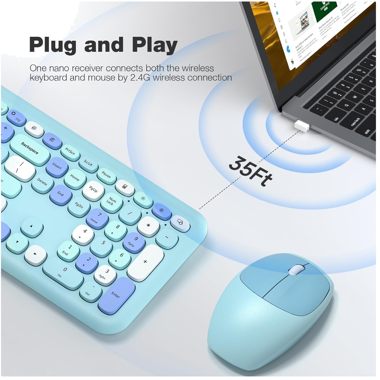 Cute Candy Color Wireless Keyboard and Mouse Combo