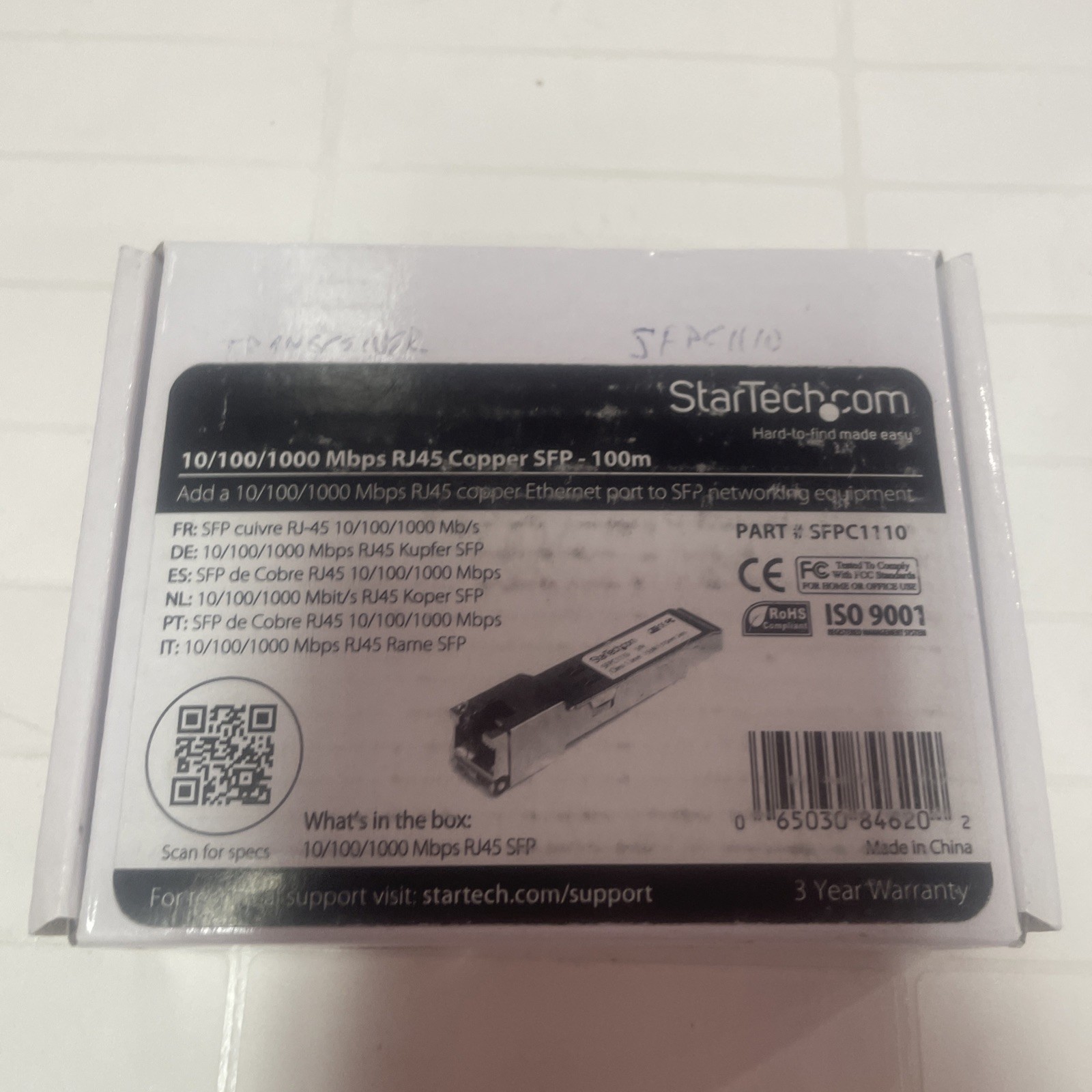Startech IT SFPC1110 RJ45 Gigabit Copper SFP Module 100m, NEW