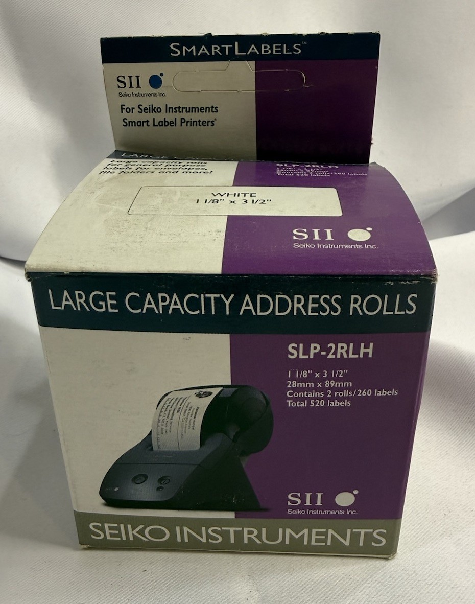Seiko SLP-2RLH Labels LOT 2 Boxes (4 Rolls) 1-1/8 x 3-1/2 White 1040ct READ DESC