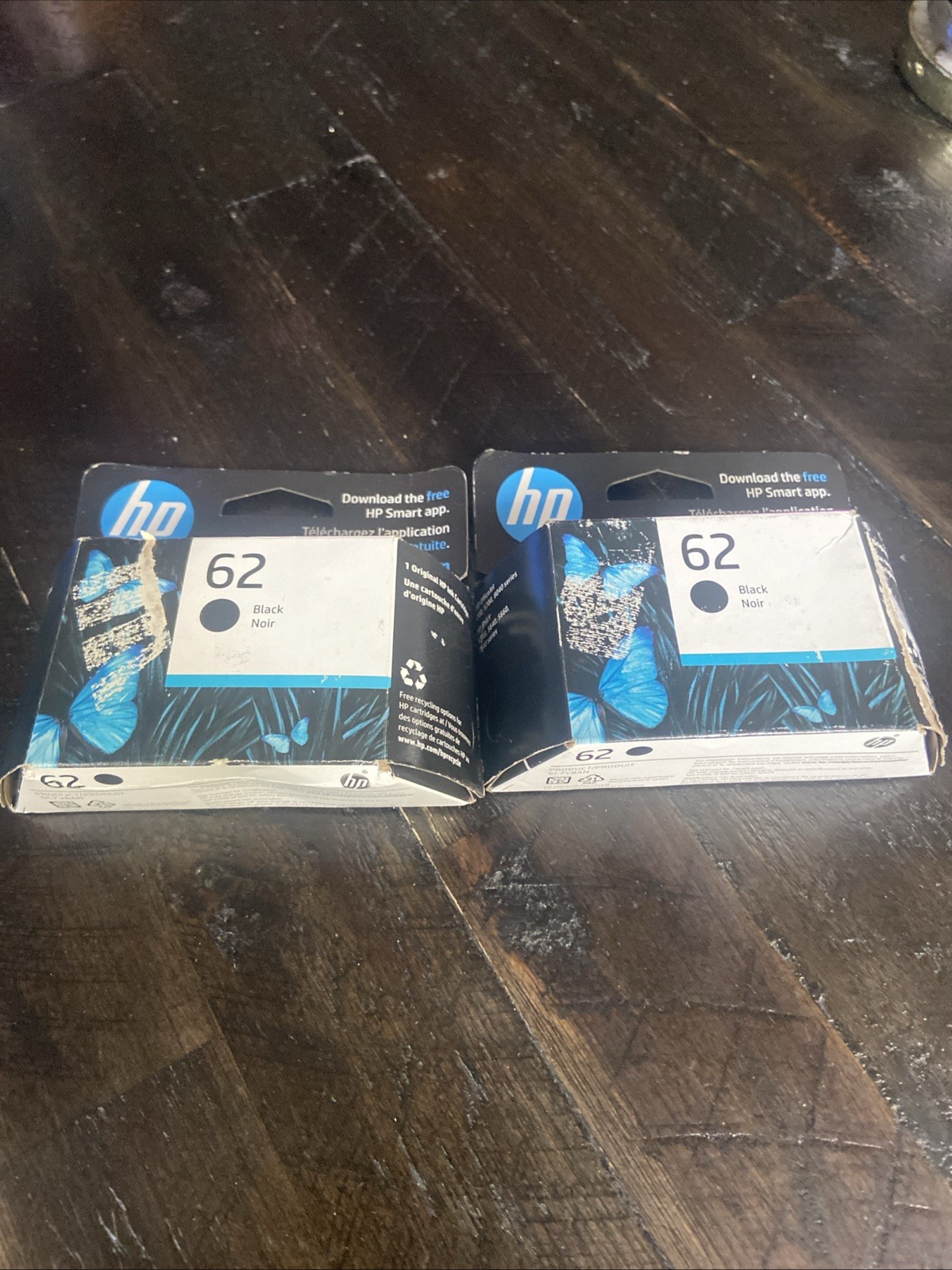 Two (2) Genuine HP 62 Ink Cartridges - Black Expired FEB 2026