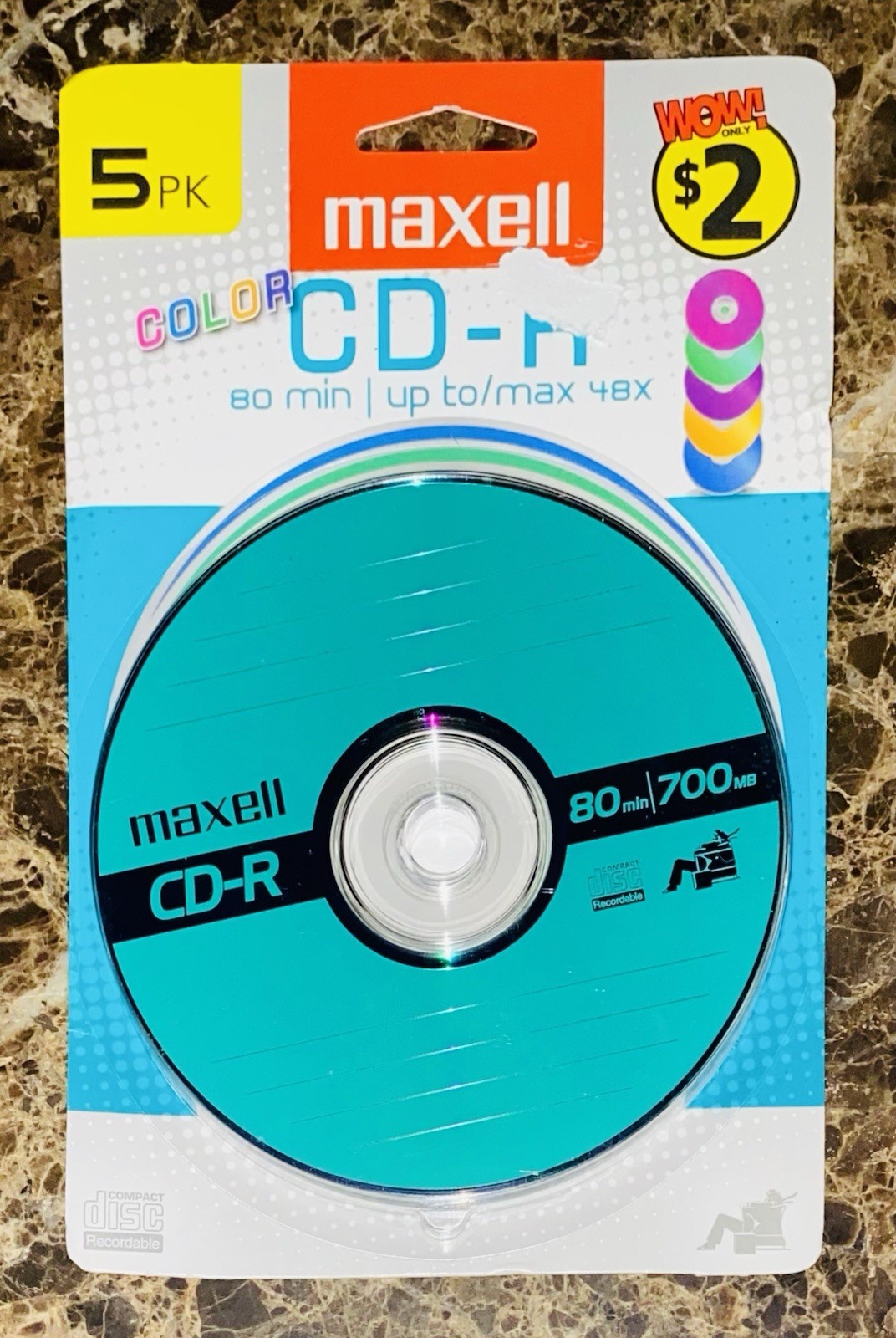 5 Pack Maxell Color CD-R Data - Music Photos - 80mins 700mb - NEW SEALED NOS TQ