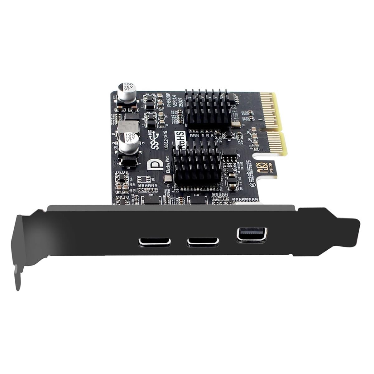 10Gbps PCI-E Express 4X & Mini DP Displayport 1.4 Input to Dual USB3.1 Black