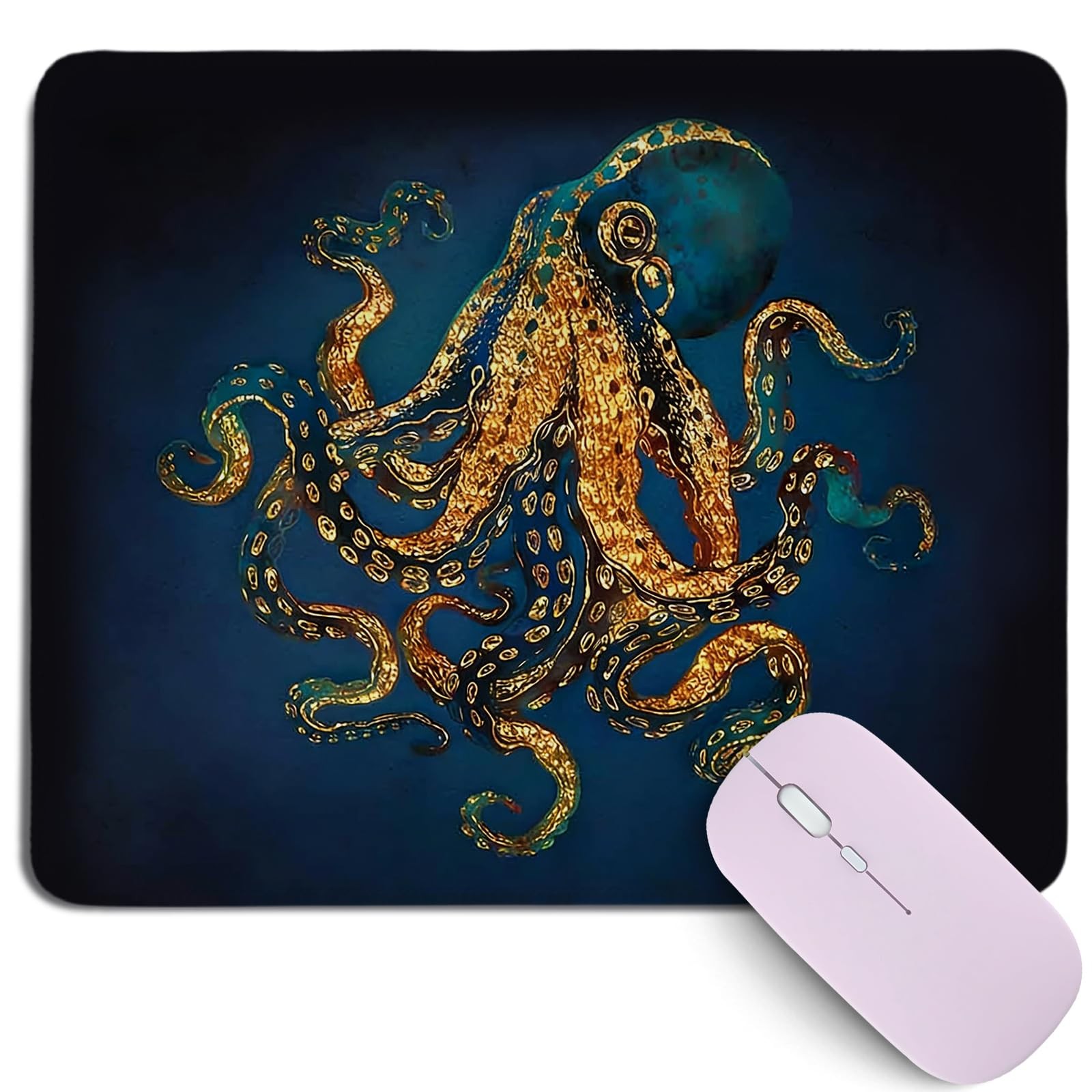 Cz tulip Summer Dark Blue Octopus Mouse Pad,Blue Golden Octopus Desk Mat,Naut...
