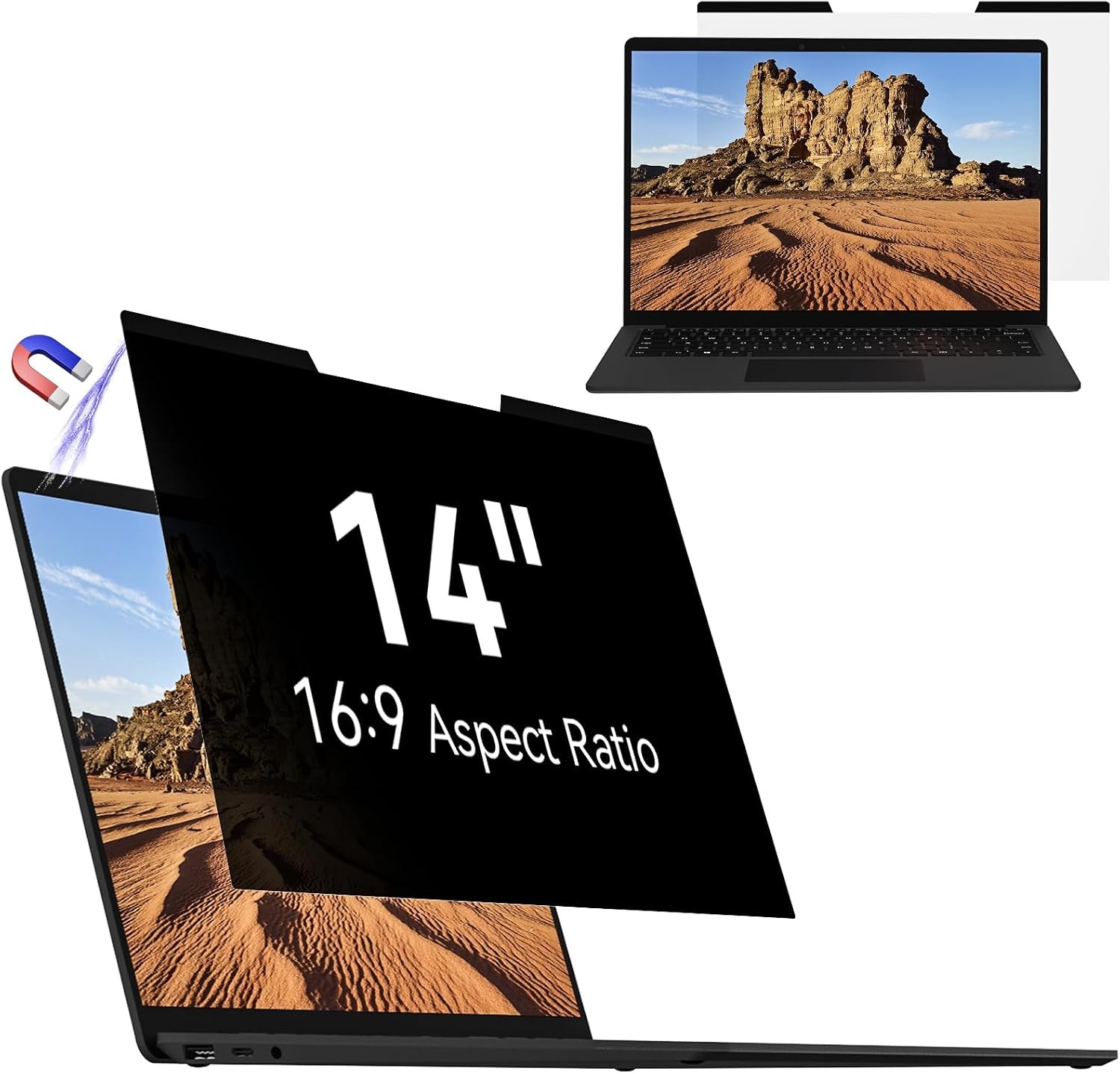 14 Inch Magnetic Privacy Screen for Laptops, Removable Anti-Glare Filter 16:9