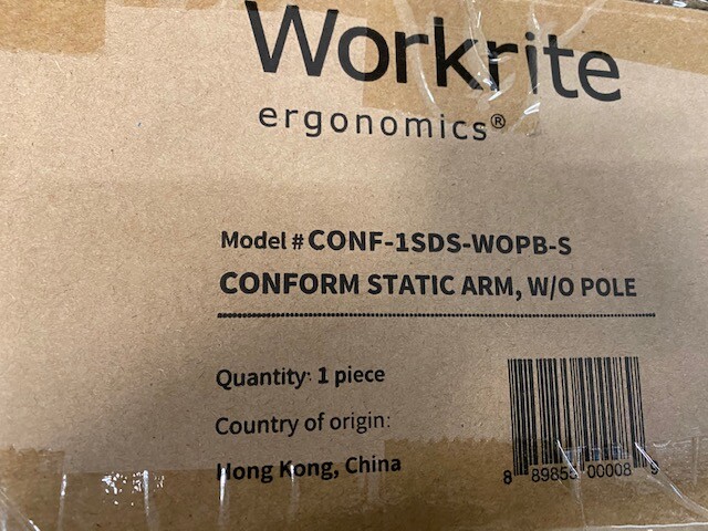 Workrite Ergonomics Conform Static Arm, w/o Pole CONF-1SDS-WOPB-S (NEW)