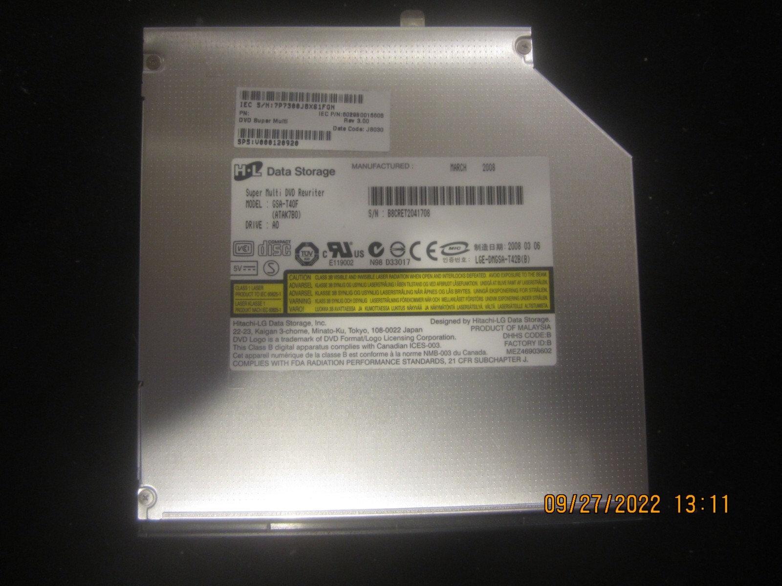 GENUINE TOSHIBA L305D-S5895 L305D SERIES DVD-RW OPTICAL DRIVE IDE V000120920 I