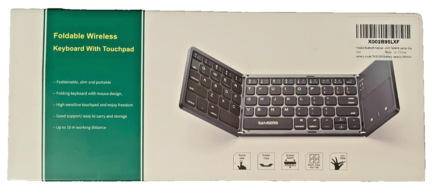Samsers Full‑Size Foldable Bluetooth Mini Keyboard w/ Touchpad – Black