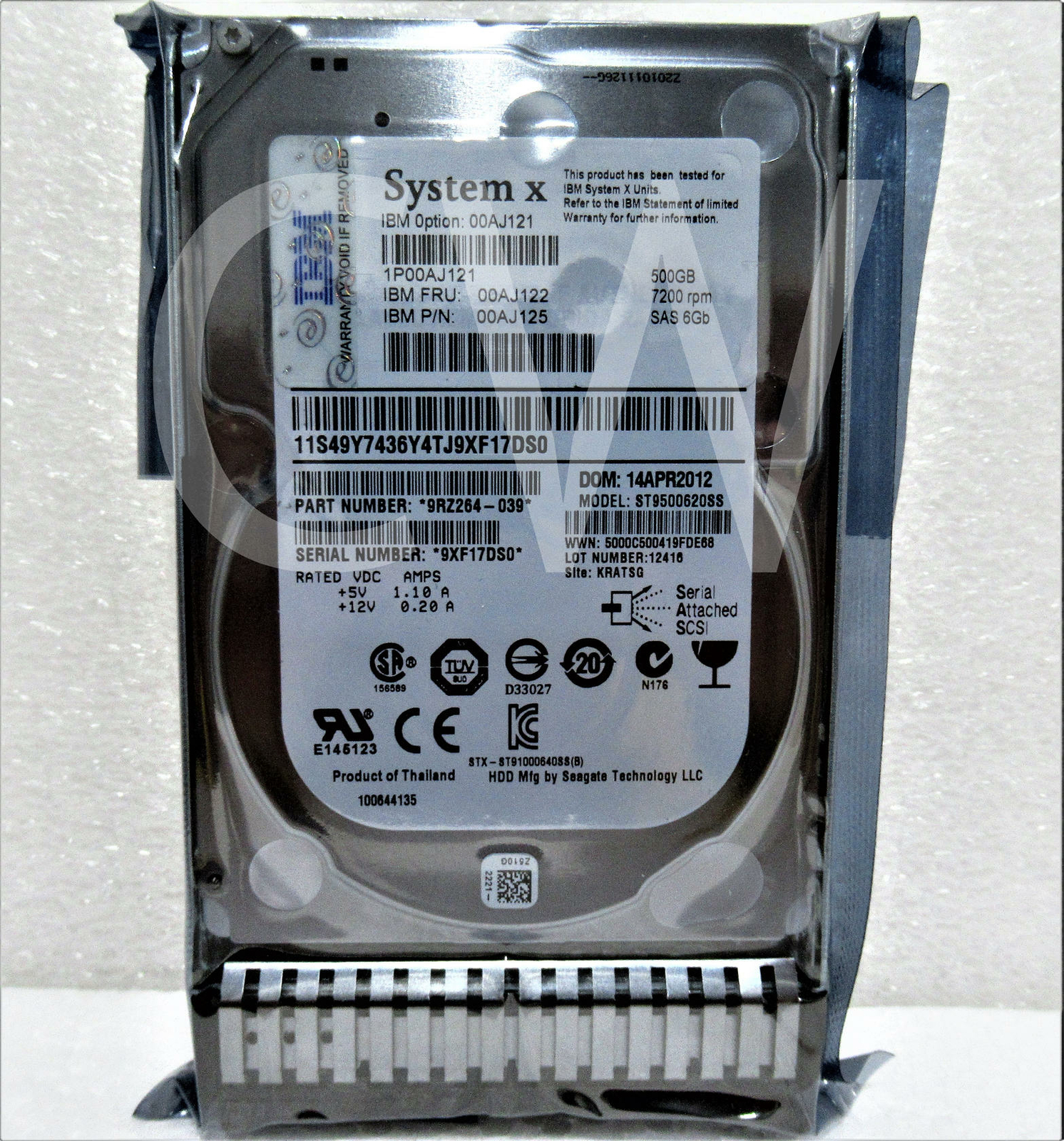 00AJ122 00AJ121 00AJ125 IBM 500GB 7.2K RPM 6Gb/s 2.5" SAS SERVER HDD Hard Drive