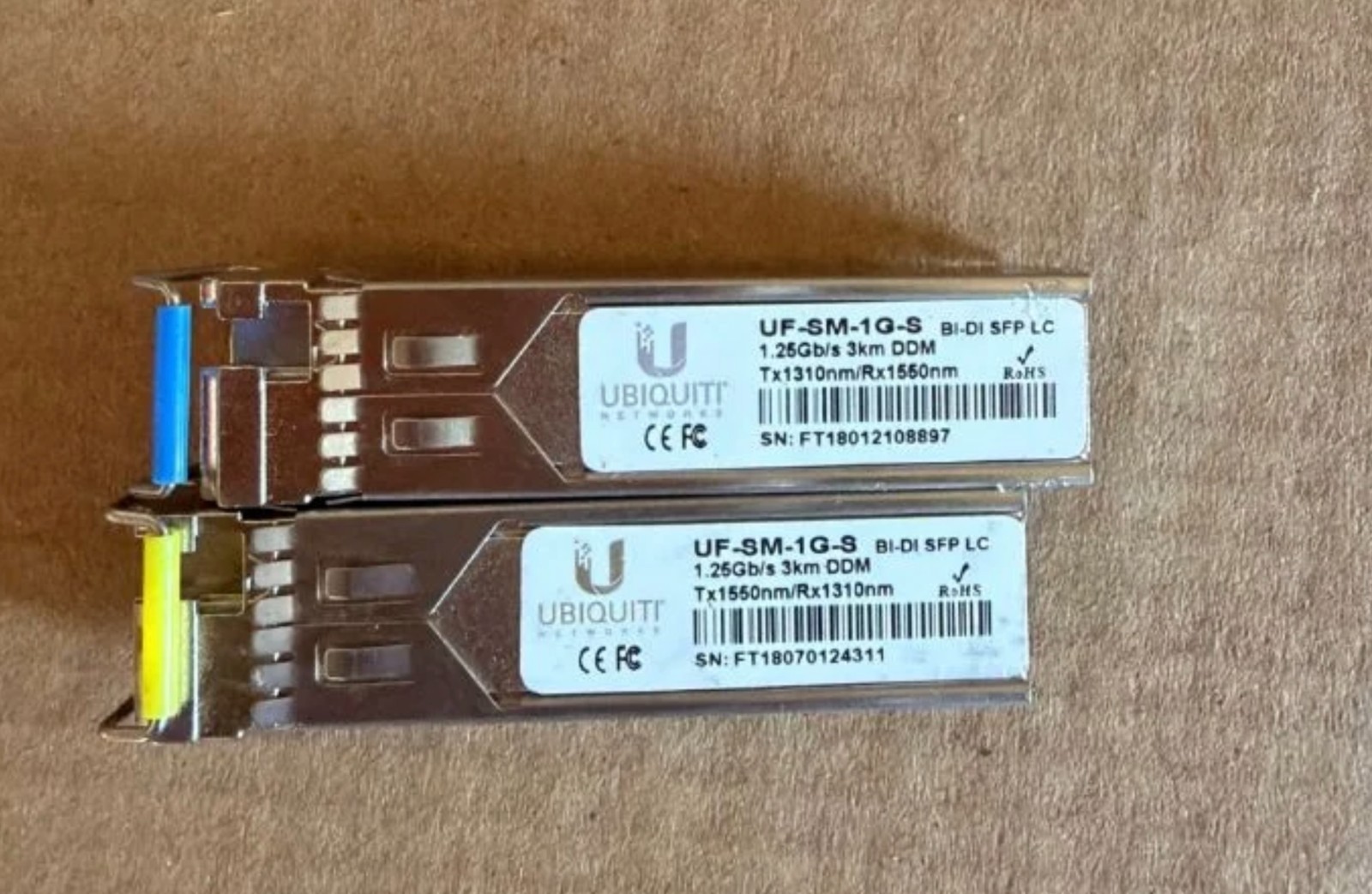 Ubiquiti U Fiber 1.25G Single-Mode Module (UF-SM-1G-S) BLUE and YELLOW pair