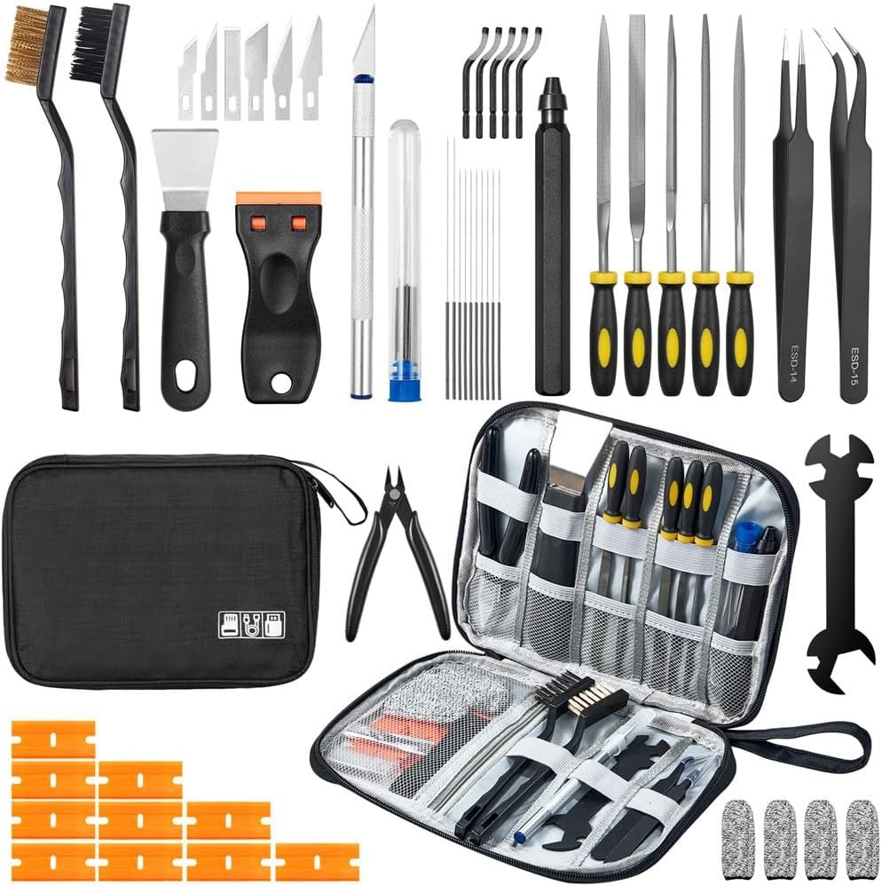 50pcs 3D Printer Tool Kit FDM SLA Nozzle Cleaning Scraper Deburring Files Case
