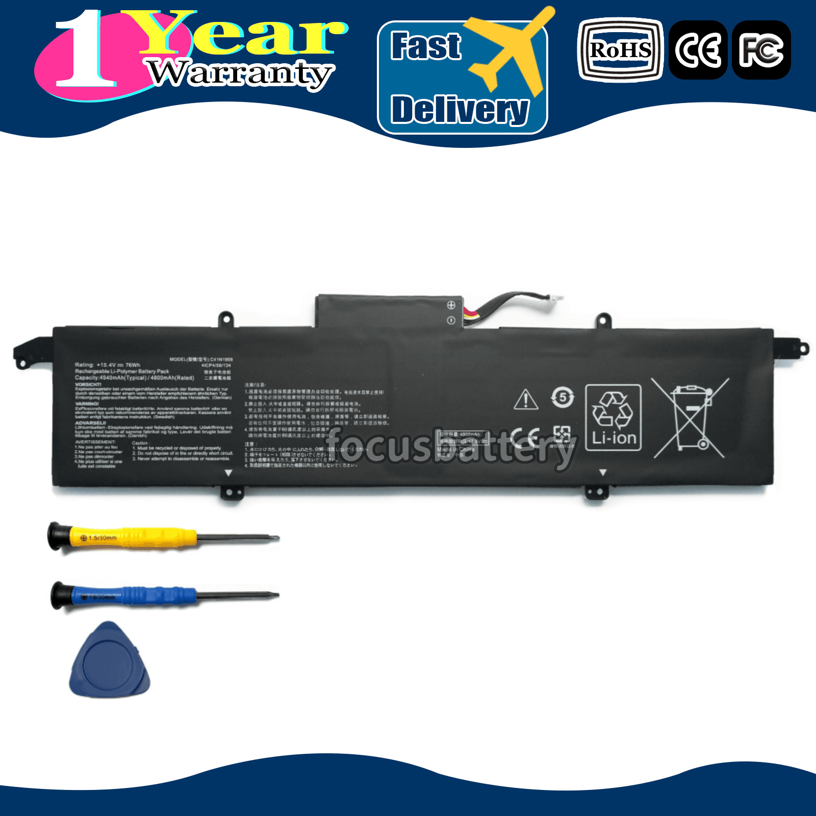 New OEM 76Wh C41N1908 Battery for Asus ROG Zephyrus G14 GA401IU GA401IV GA401II