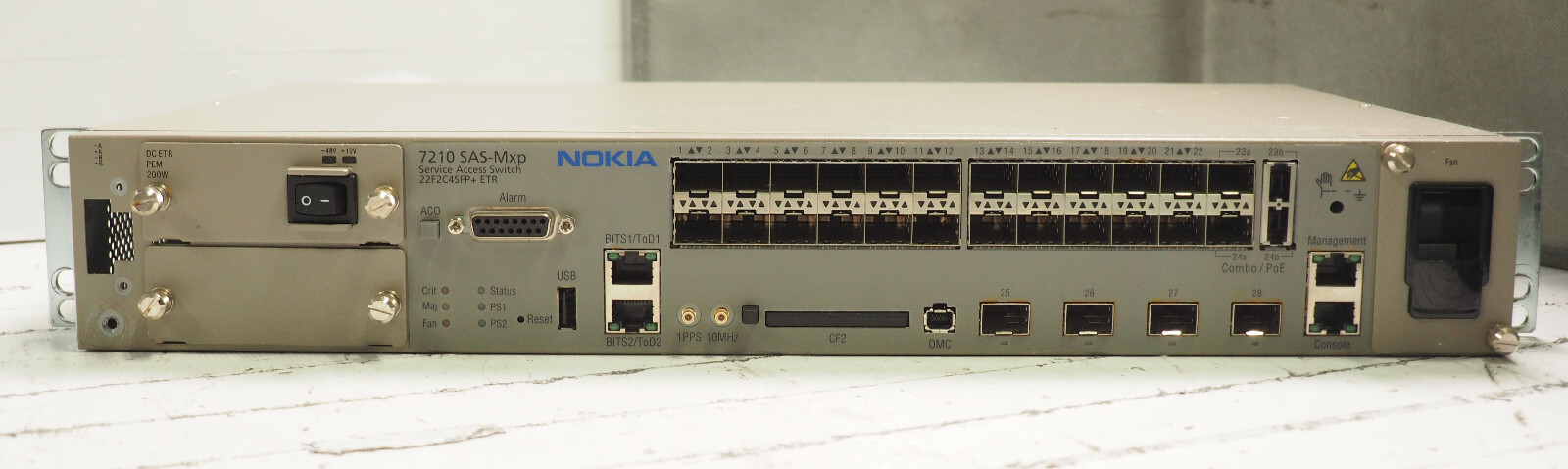 Nokia Alcatel Lucent 7210 SAS-Mxp 22F2C4SFP+ETR 3HE10076ABRB01  Switch w/ DC PSU