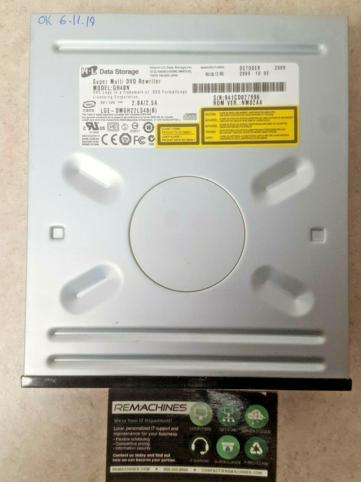 Hitachi-LG SATA Black Multi DVD-RW Model:GH40N LGE-DMGH22LS40(B) ROM VER.:NM02AA