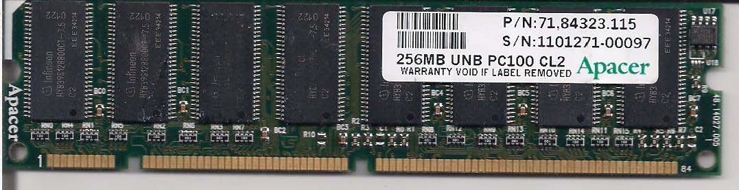 Apacer 256MB SDRAM Non ECC PC-100 100Mhz Memory