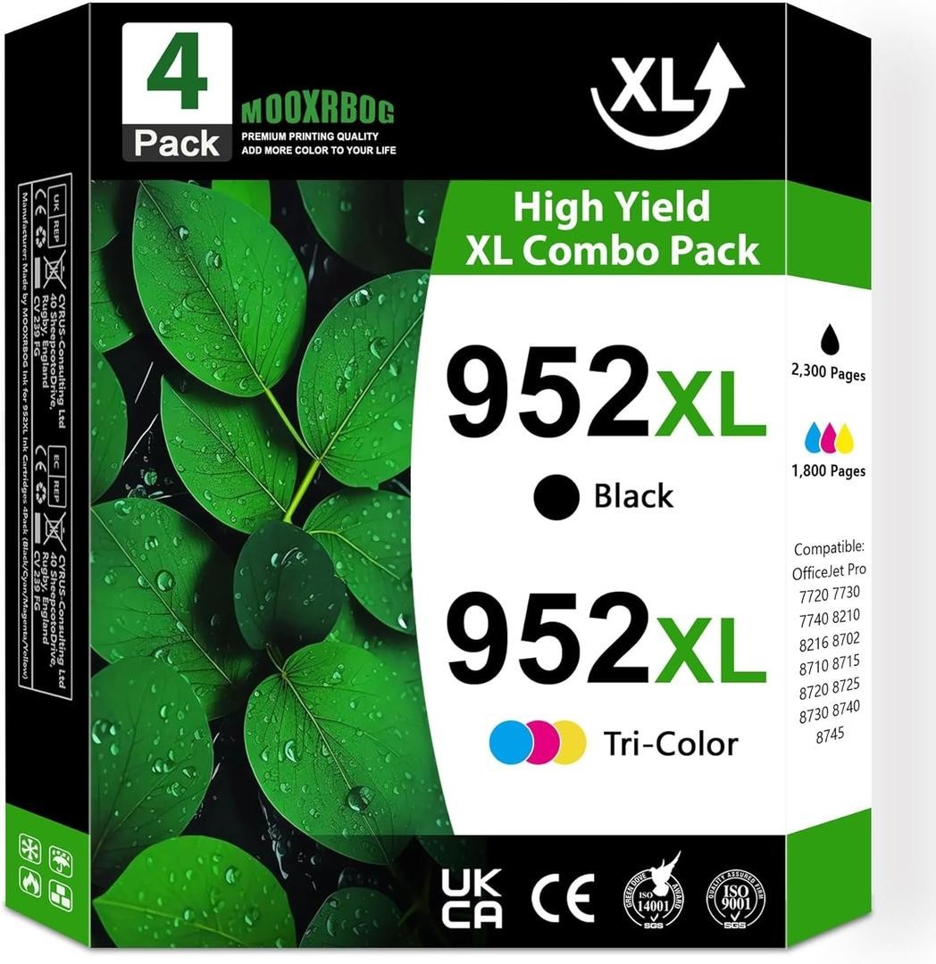 952XL Ink Cartridges High Yield (4-Pack, Black/Cyan/Magenta/Yellow)
